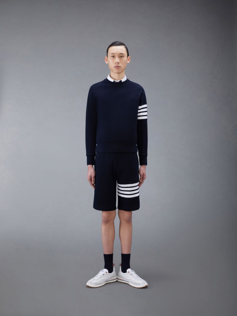 Men Thom Browne Waffle Raglan Sweatshirts Blue | EPD88S86007