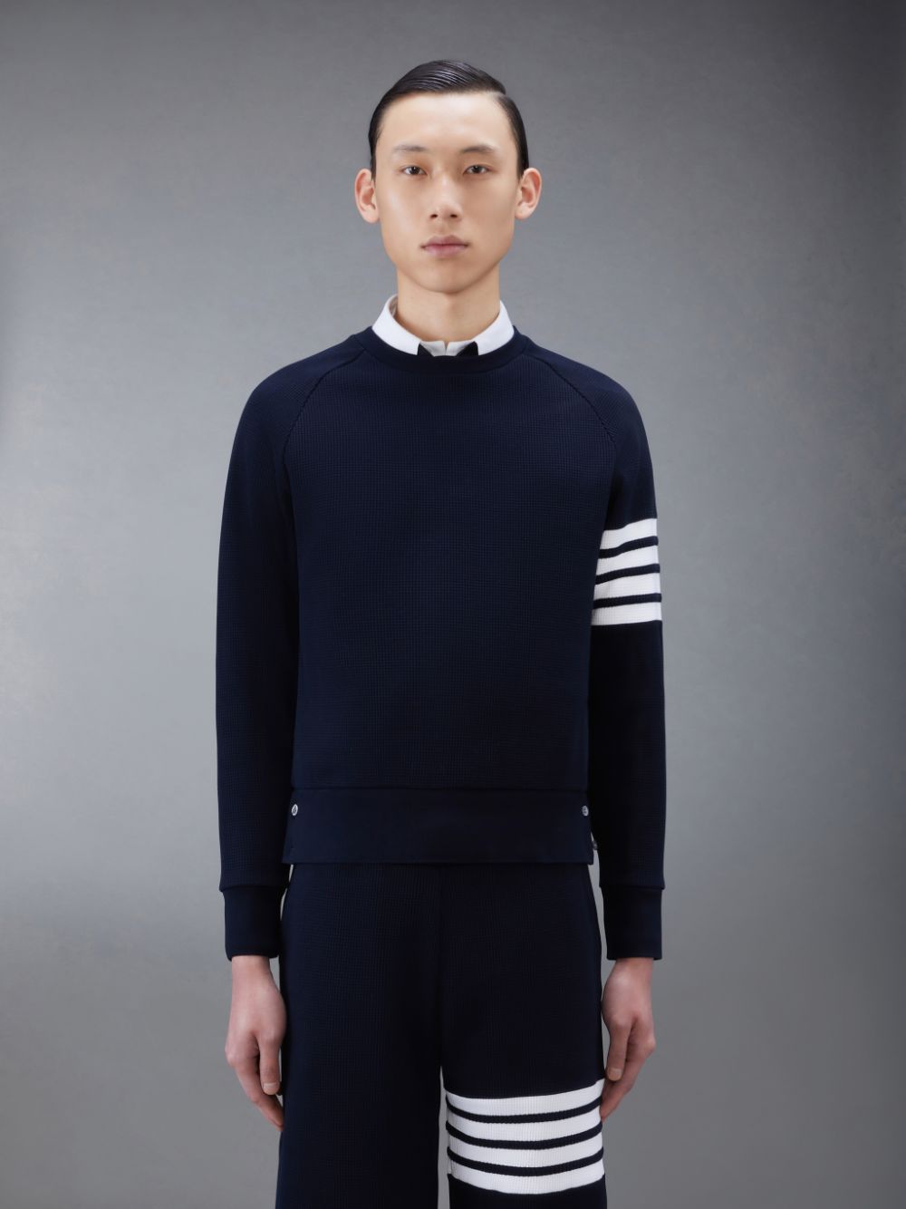 Men Thom Browne Waffle Raglan Sweatshirts Blue | EPD88S86007