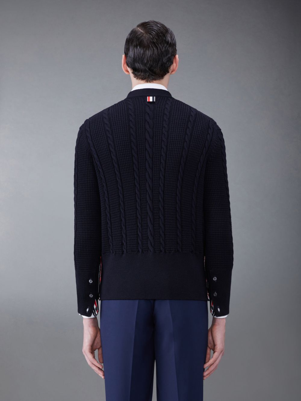 Men Thom Browne Wool Relaxed V-Neck Cable Cardigan Blue | BAN05B57456