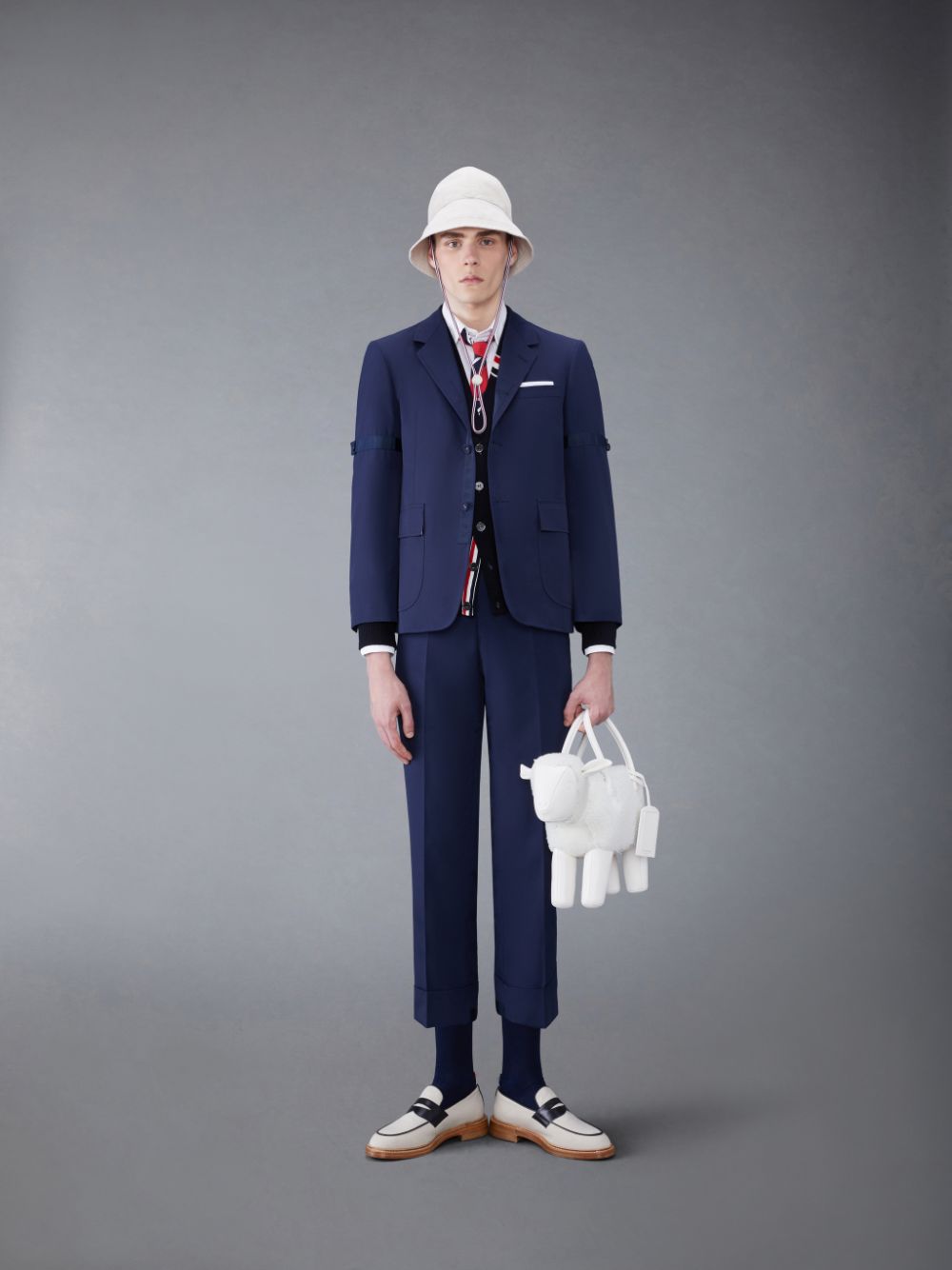 Men Thom Browne Wool Relaxed V-Neck Cable Cardigan Blue | BAN05B57456