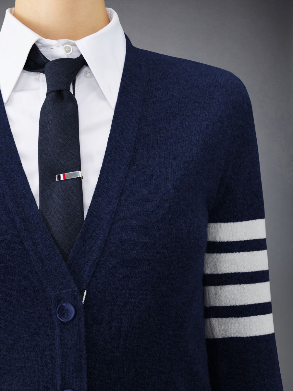 Women Thom Browne Cashmere 4-Bar Classic V-Neck Cardigan Blue | FHI12R49607