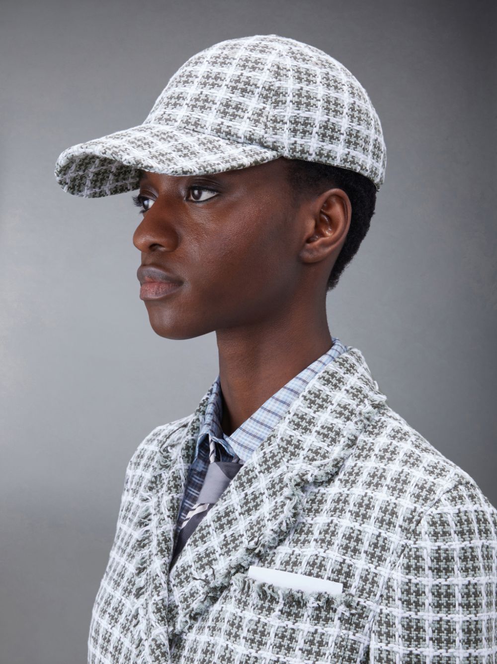 Women Thom Browne Check Summer Tweed Classic Baseball Caps Grey | CDW85L12071