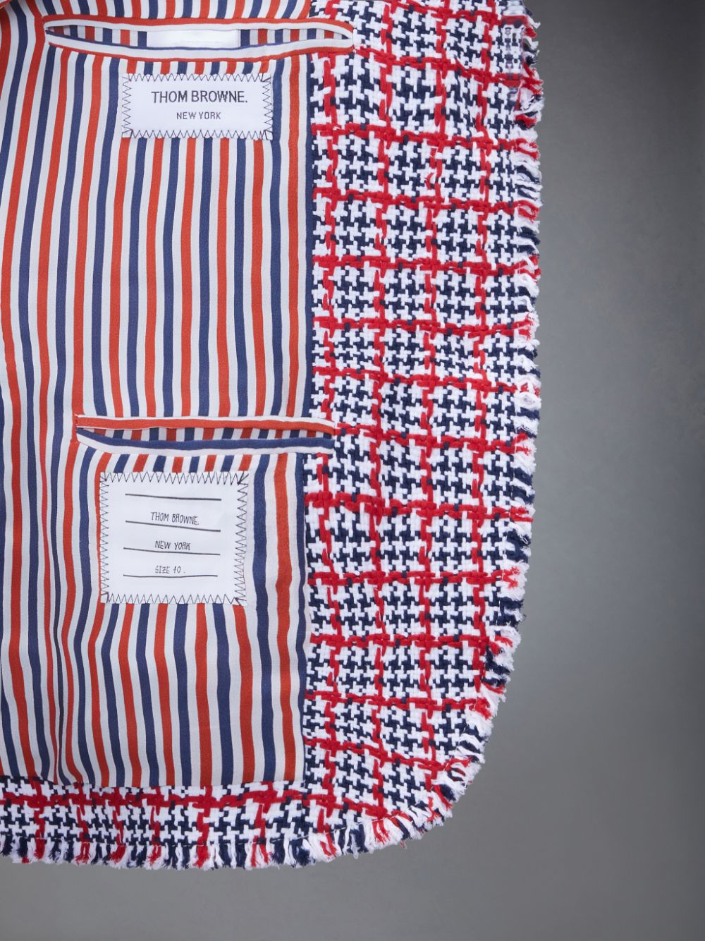 Women Thom Browne Check Summer Tweed Fray Armband Slim Fit Sport Coats Red | LCJ74D86258