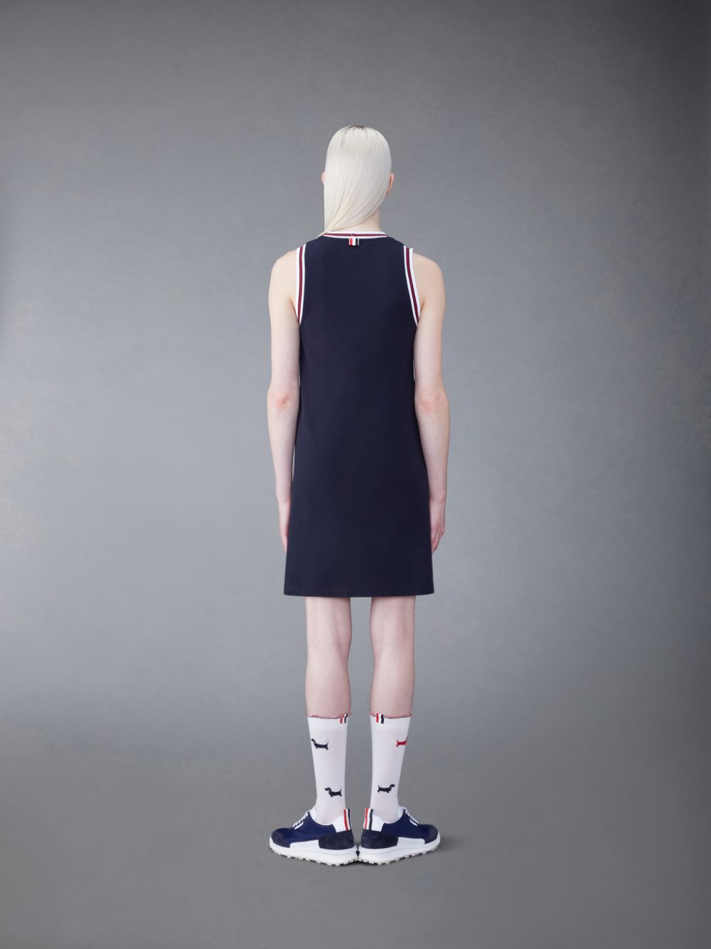 Women Thom Browne Classic Pique Stripe V-Neck Tennis Dress Blue | TCQ27H12616