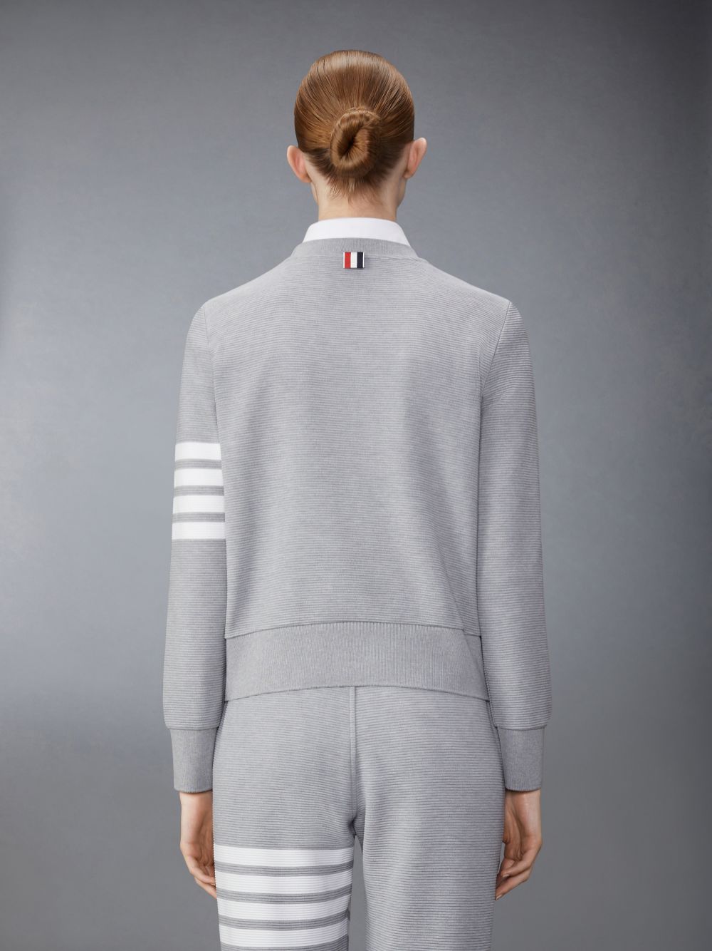 Women Thom Browne Light Ottoman Rib 4-Bar Crew Neck Sweatshirts Grey | PMQ21H30741