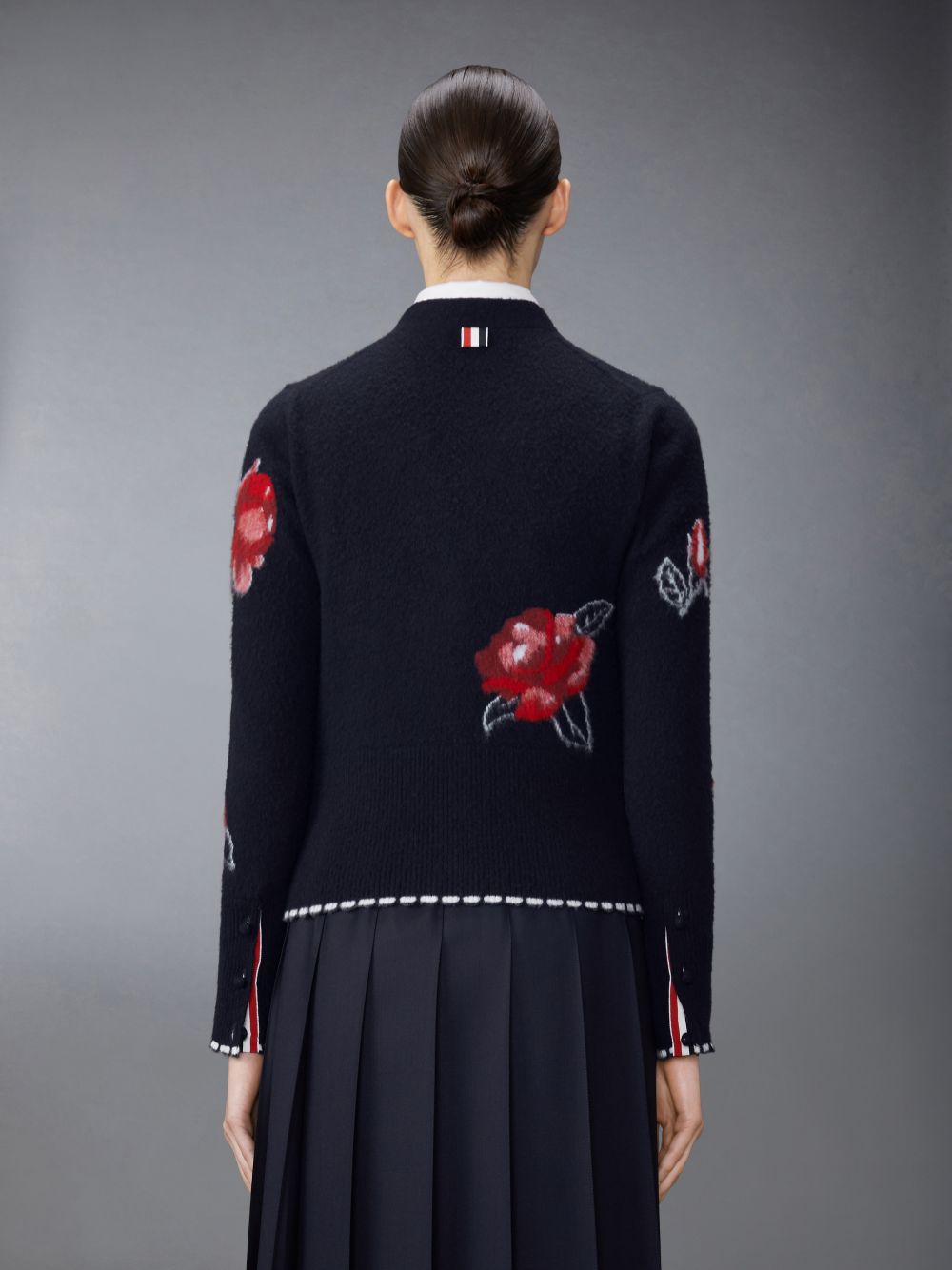 Women Thom Browne Merino Wool Brushed Rose Cardigan Blue | JCU64Y42512