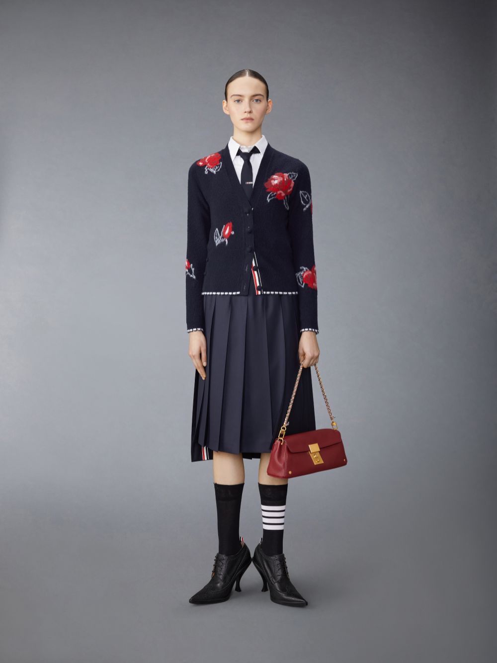 Women Thom Browne Merino Wool Brushed Rose Cardigan Blue | JCU64Y42512