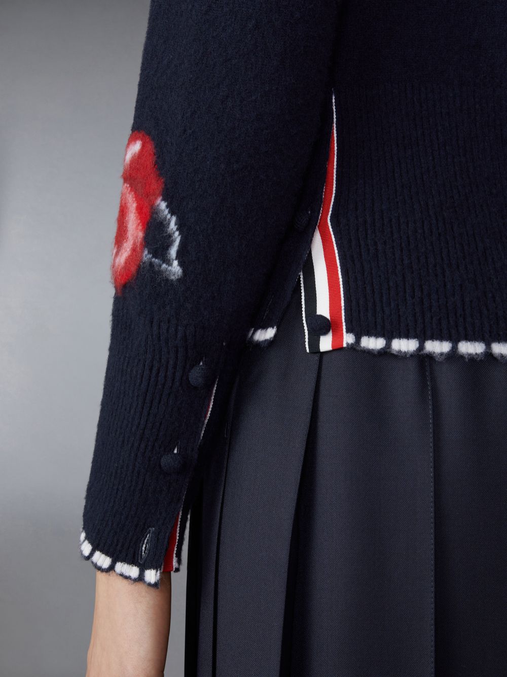 Women Thom Browne Merino Wool Brushed Rose Cardigan Blue | JCU64Y42512