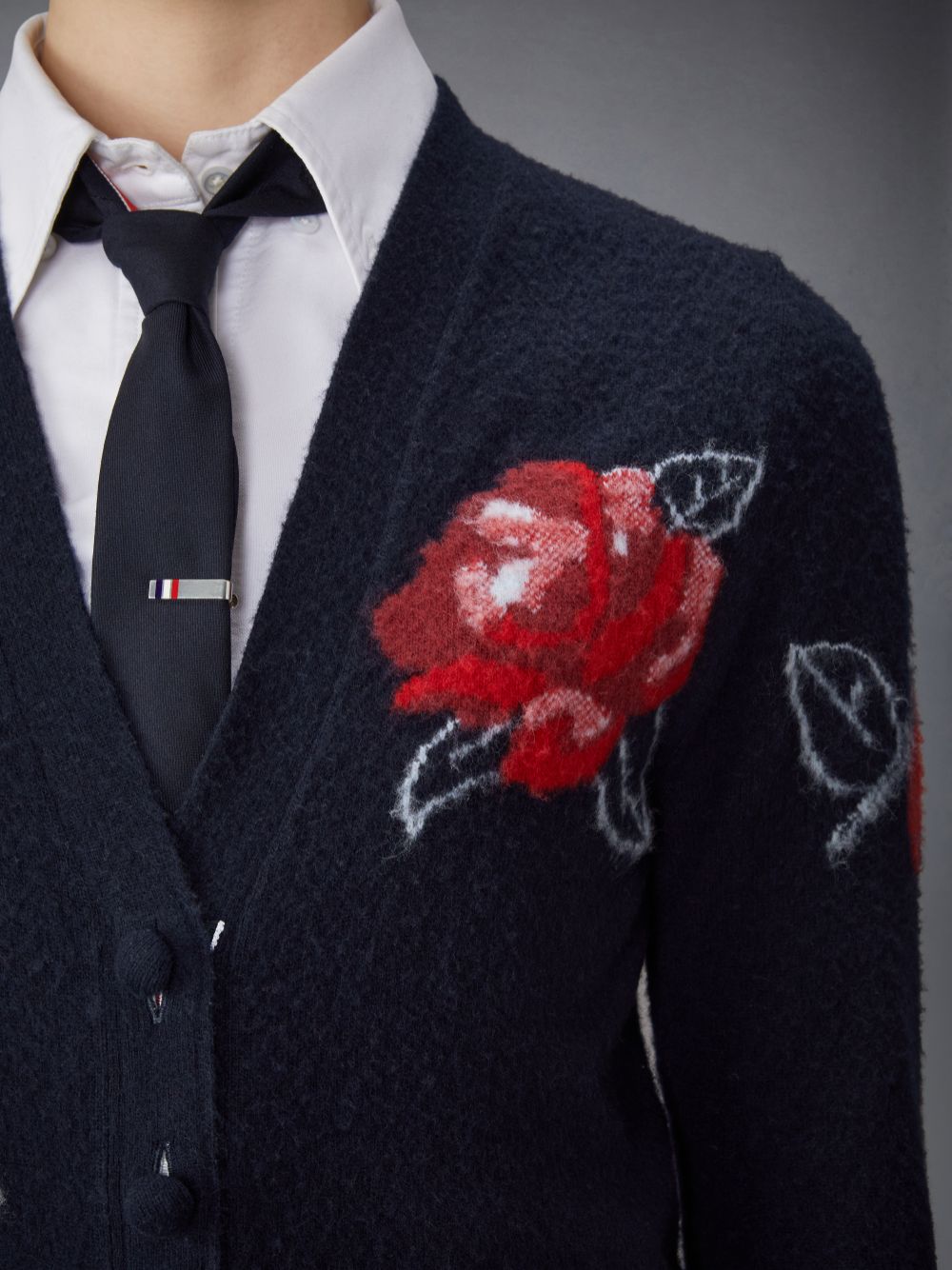 Women Thom Browne Merino Wool Brushed Rose Cardigan Blue | JCU64Y42512