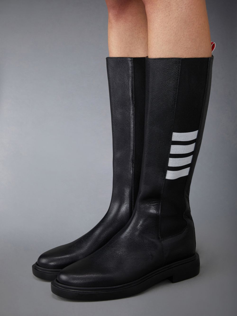 Women Thom Browne Pebble Grain 4-Bar Knee High Chelsea Boots Black | FTB75W32463