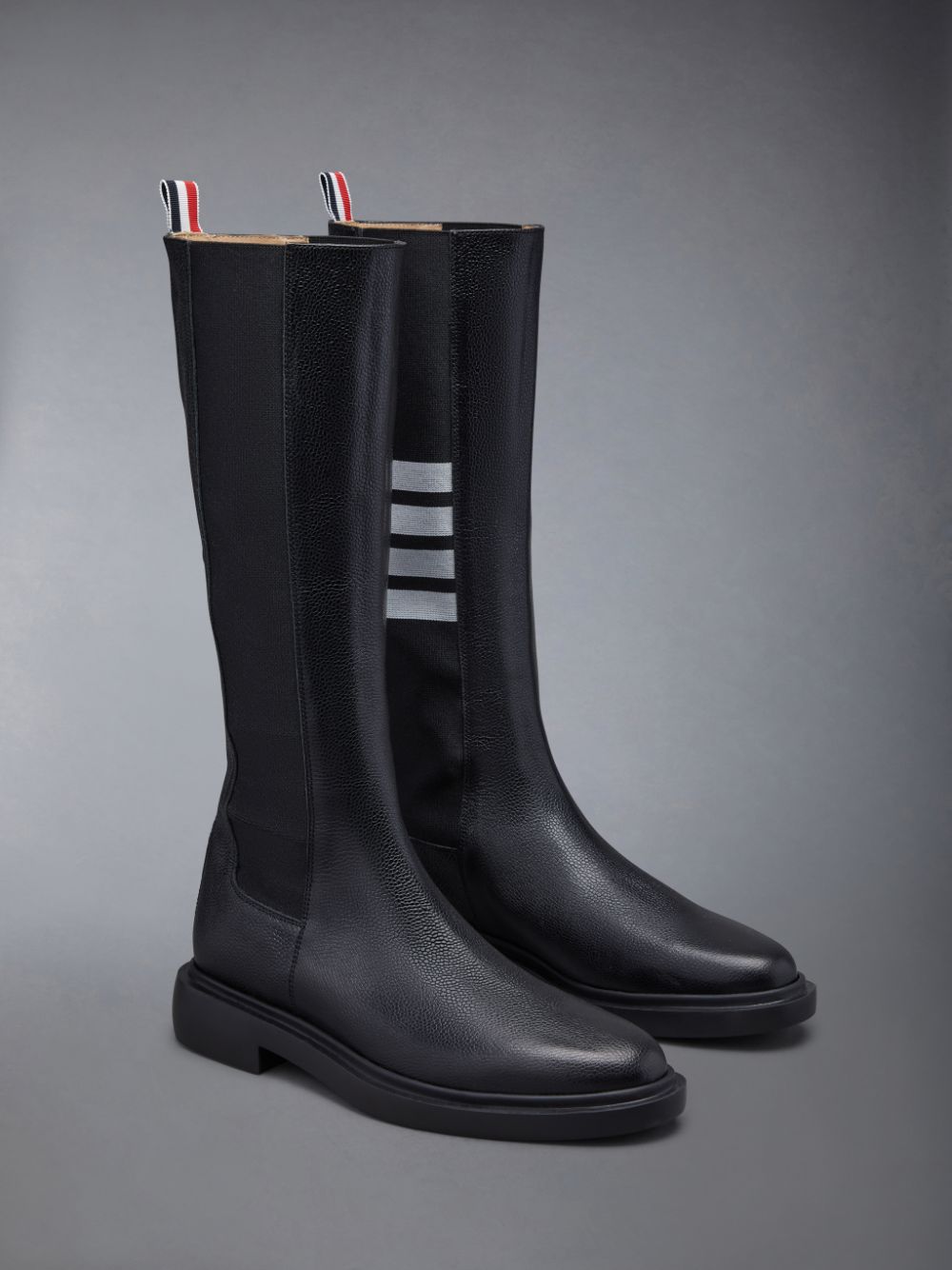 Women Thom Browne Pebble Grain 4-Bar Knee High Chelsea Boots Black | FTB75W32463