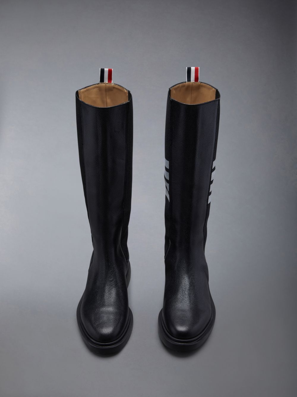 Women Thom Browne Pebble Grain 4-Bar Knee High Chelsea Boots Black | FTB75W32463