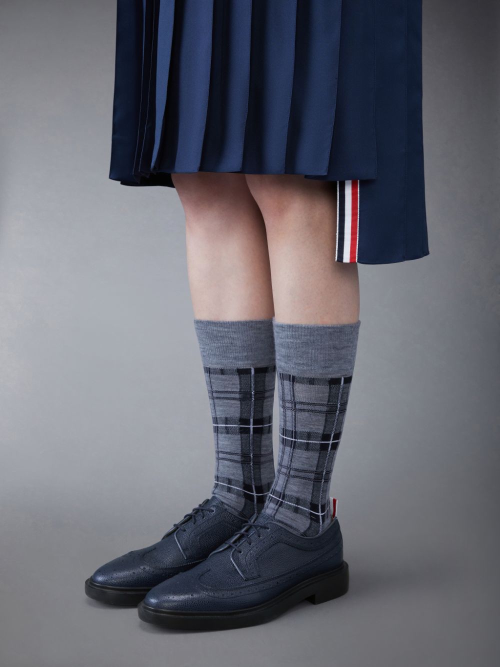 Women Thom Browne Pebble Grain Leather Longwing Brogue Shoes Blue | MAZ46Q26826
