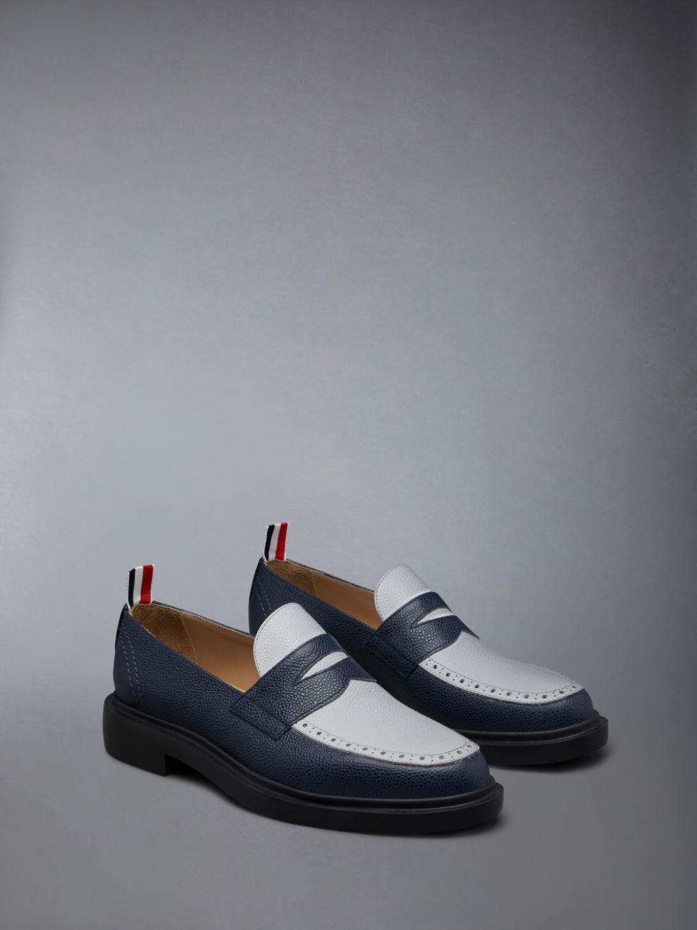 Women Thom Browne Pebble Grain Leather Penny Loafers Blue | WWD61R14943