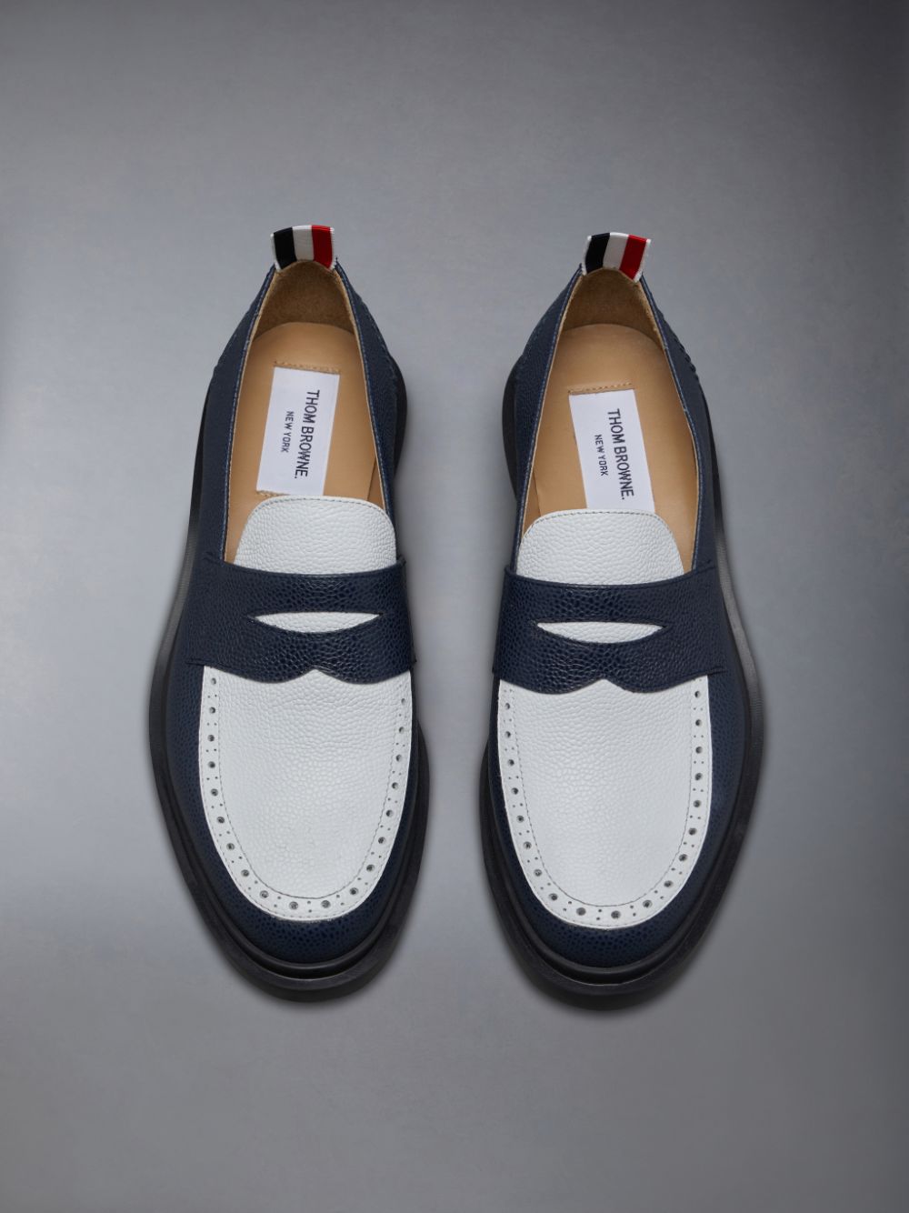 Women Thom Browne Pebble Grain Leather Penny Loafers Blue | WWD61R14943