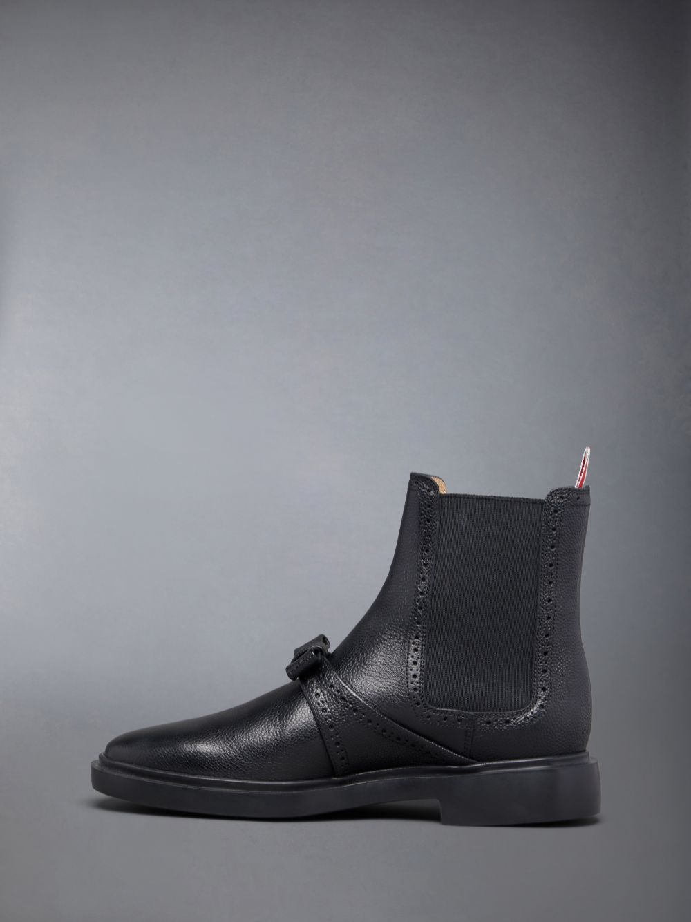 Women Thom Browne Pebble Grain Lightweight Rubber Sole Brogued Bow Chelsea Boots Black | LPT07I74106