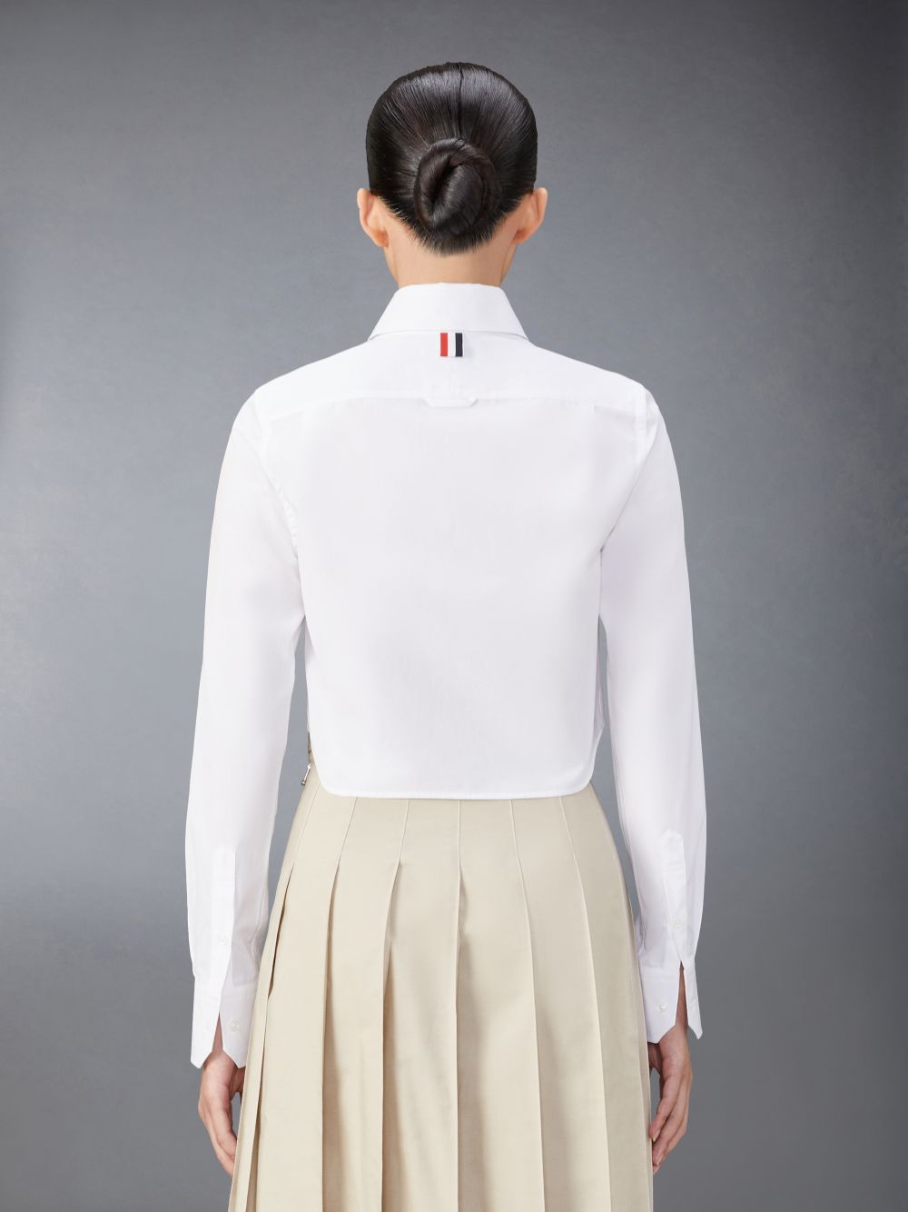 Women Thom Browne Poplin Classic Round Collar Cropped Shirts White | MIG92Z52648