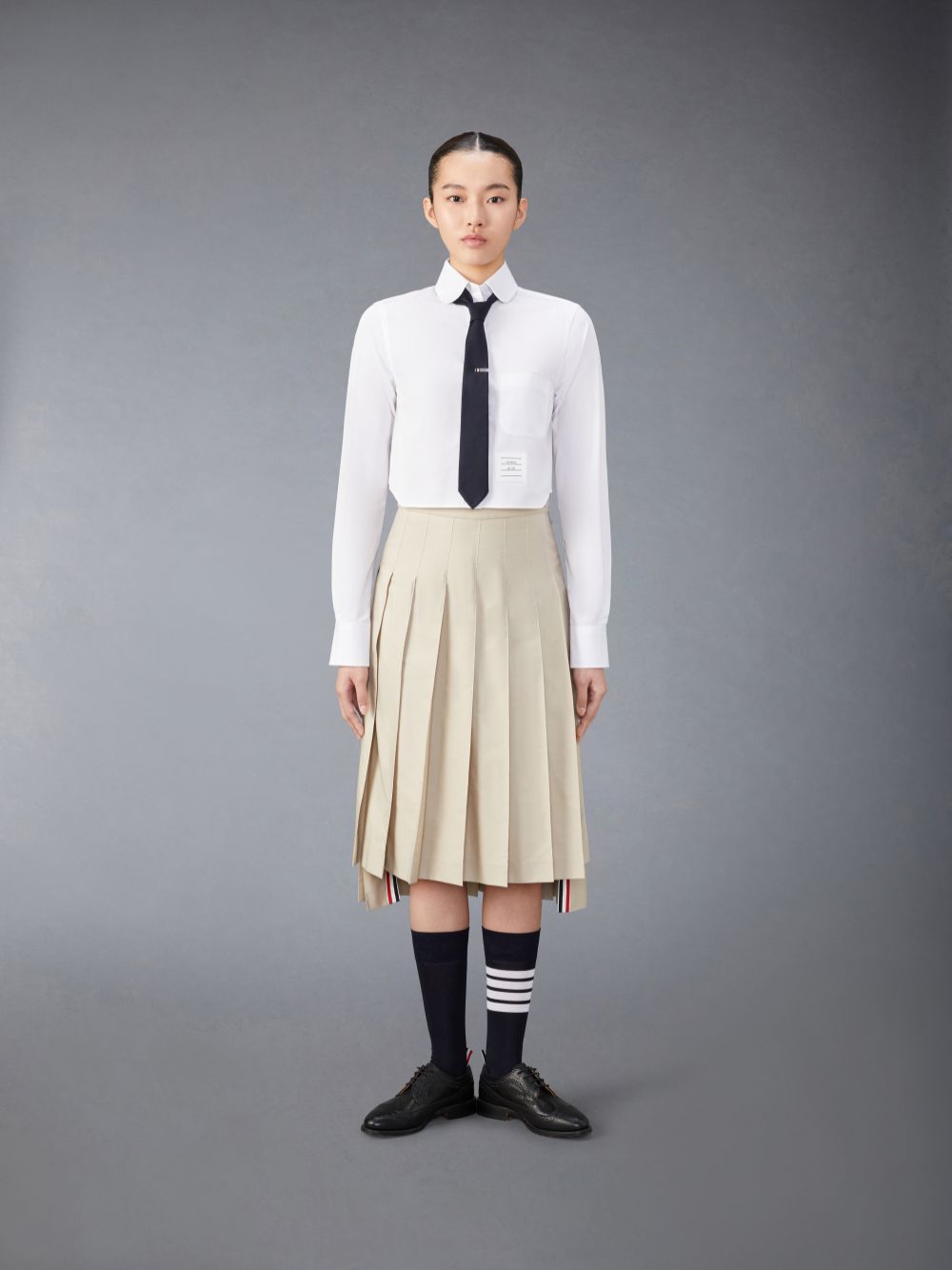 Women Thom Browne Poplin Classic Round Collar Cropped Shirts White | MIG92Z52648