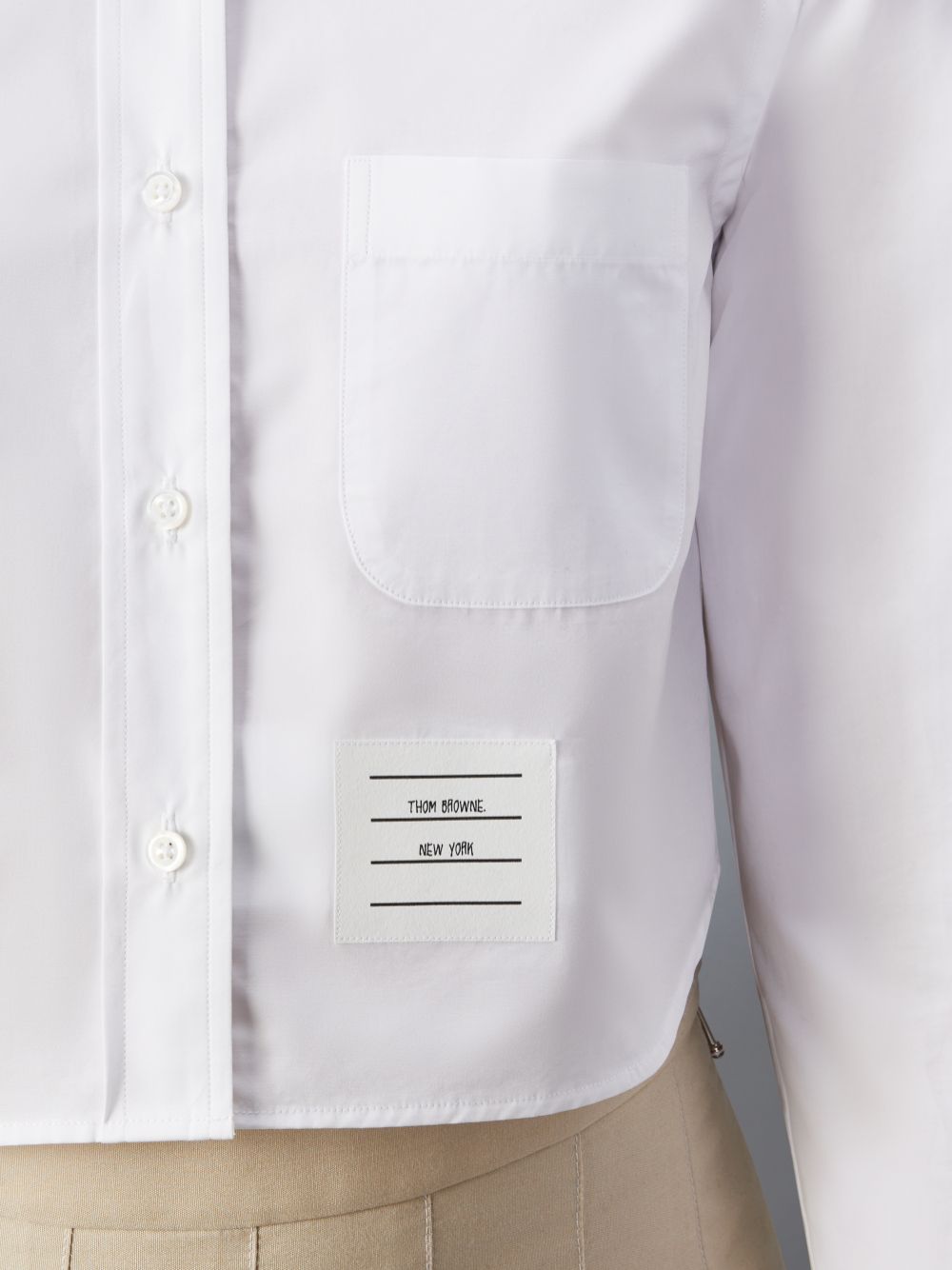 Women Thom Browne Poplin Classic Round Collar Cropped Shirts White | MIG92Z52648