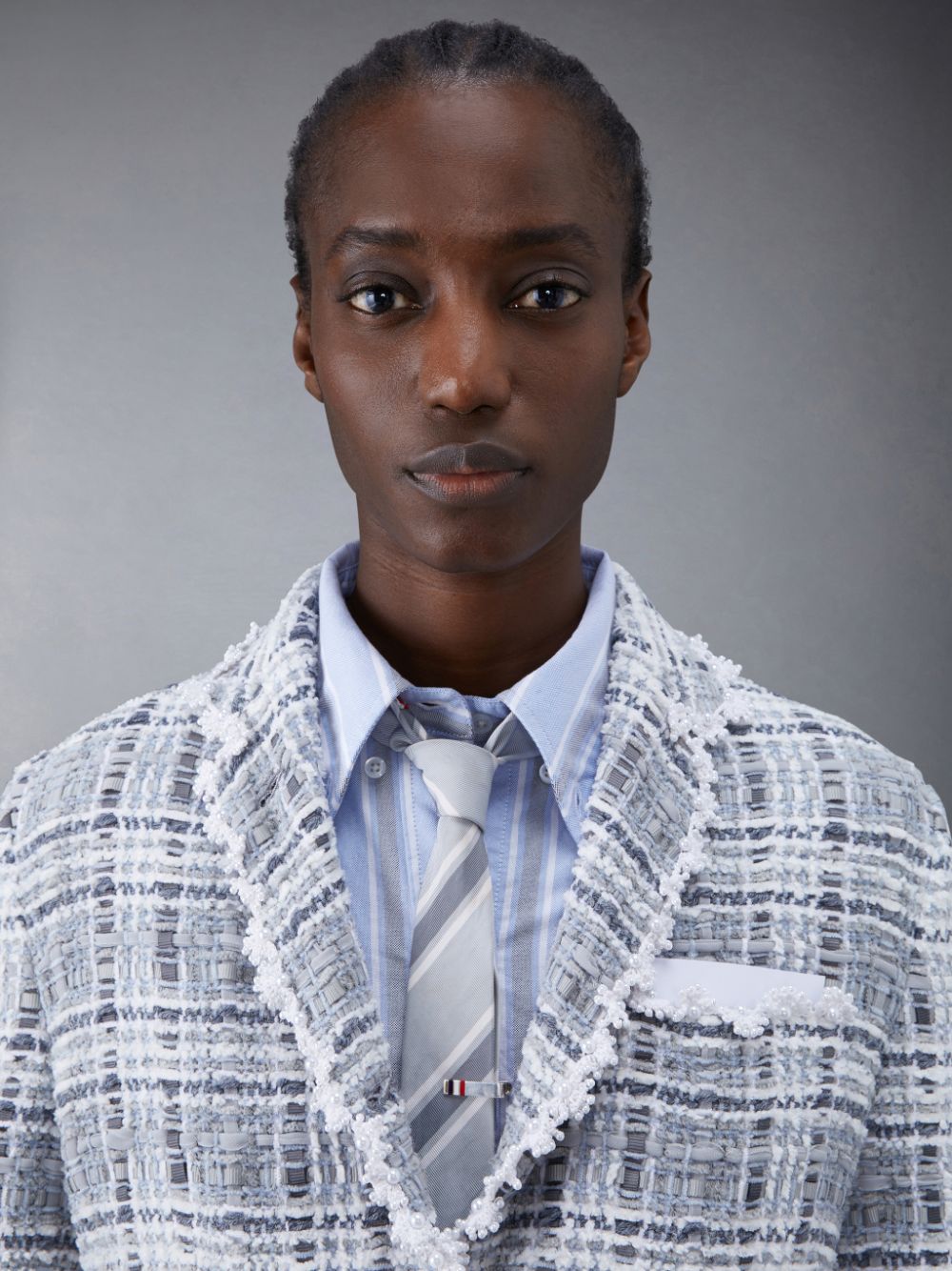 Women Thom Browne Prince of Wales Chenille Tweed Wave Classic Sport Coats Grey | BEL41N62909