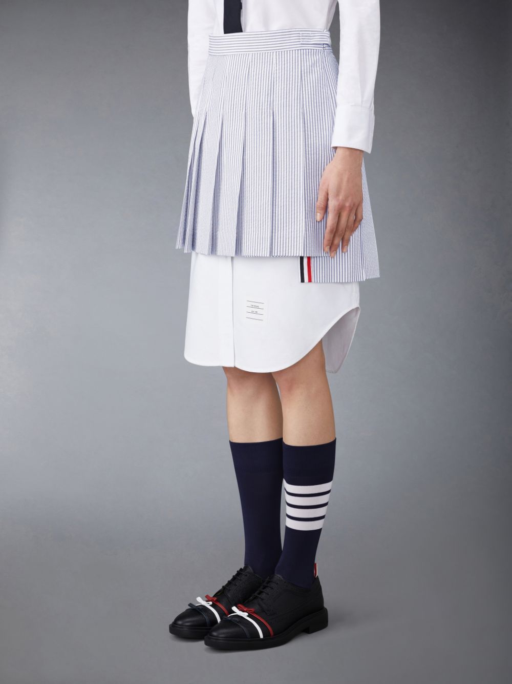Women Thom Browne Seersucker Pleated Mini Skirts Blue | OAI36F79723