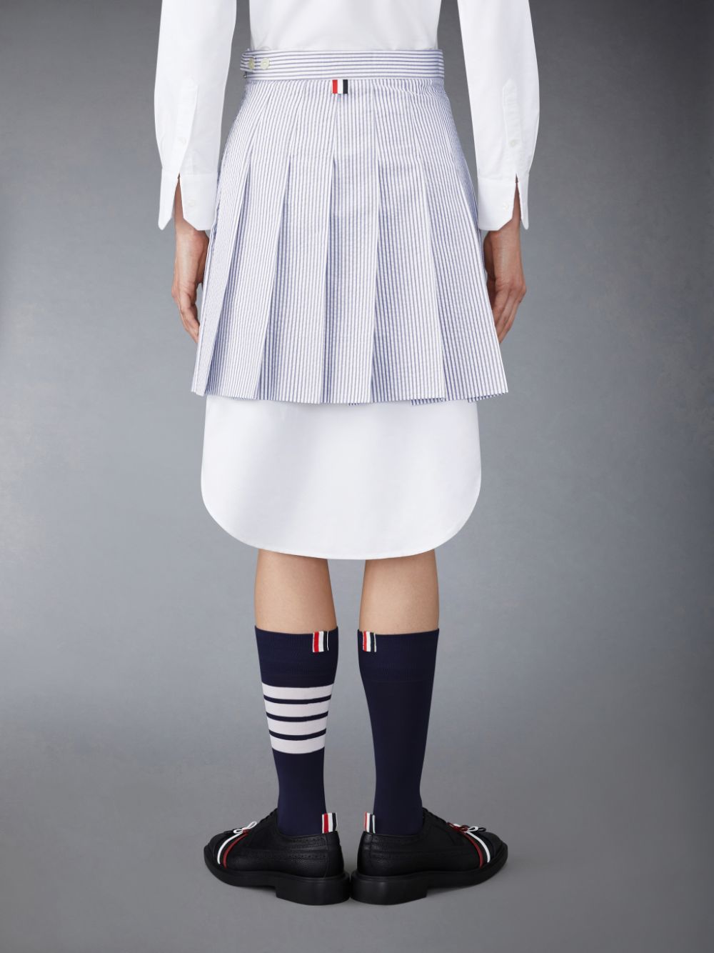 Women Thom Browne Seersucker Pleated Mini Skirts Blue | OAI36F79723
