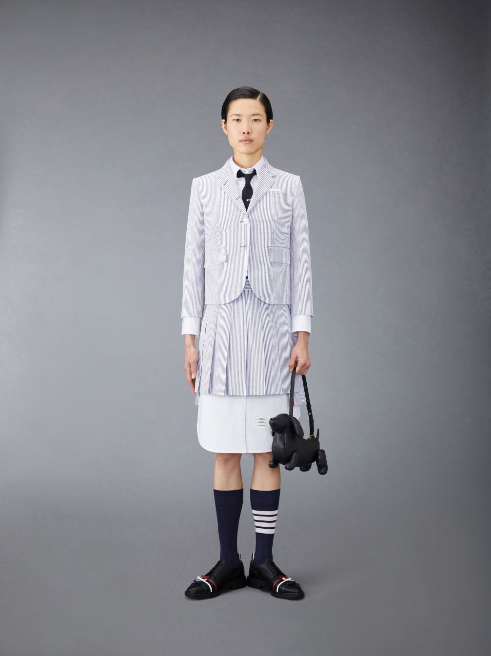 Women Thom Browne Seersucker Pleated Mini Skirts Blue | OAI36F79723
