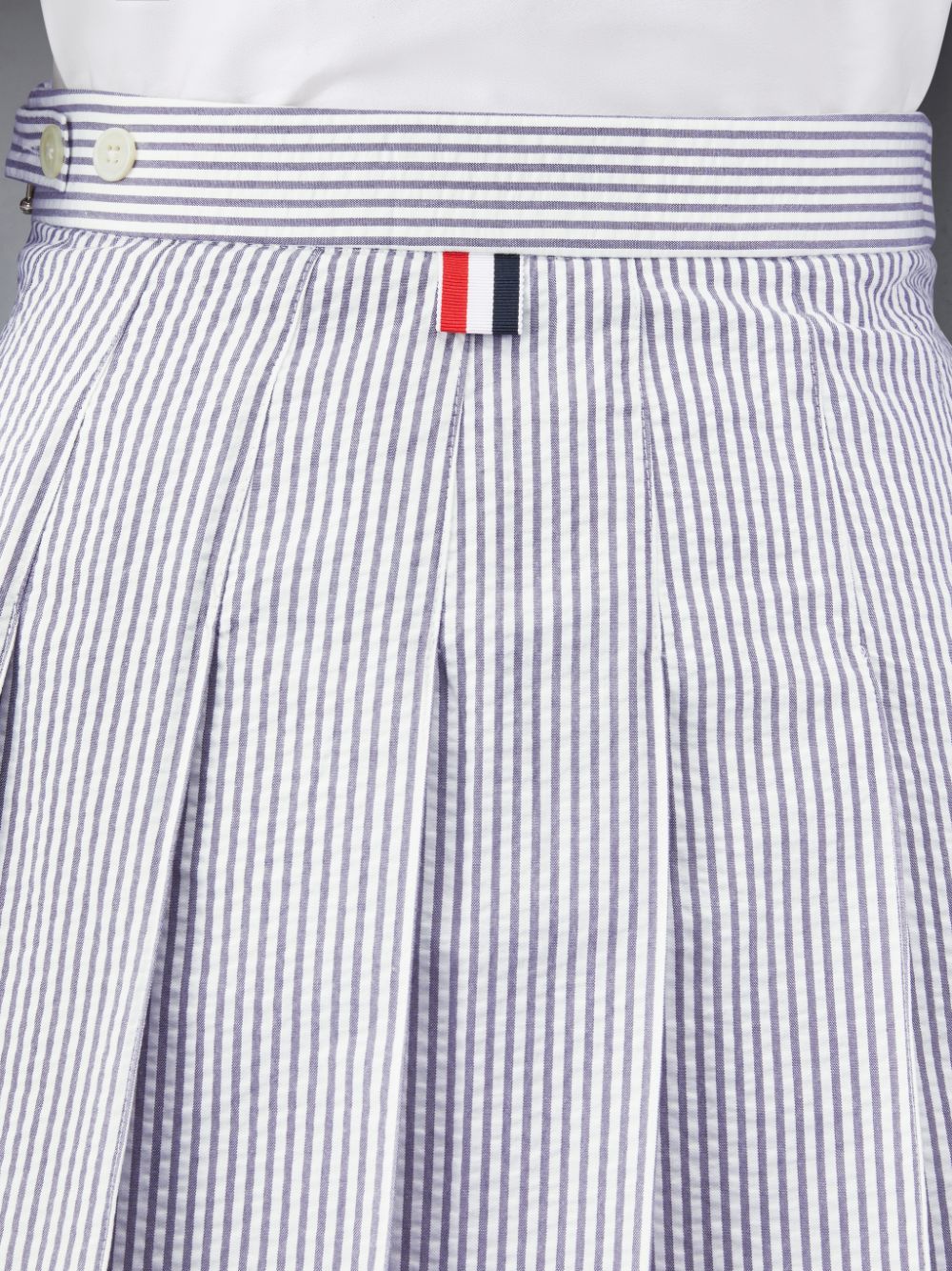 Women Thom Browne Seersucker Pleated Mini Skirts Blue | OAI36F79723