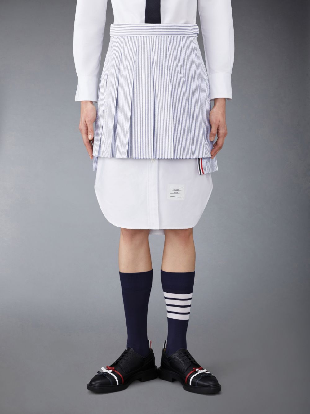 Women Thom Browne Seersucker Pleated Mini Skirts Blue | OAI36F79723