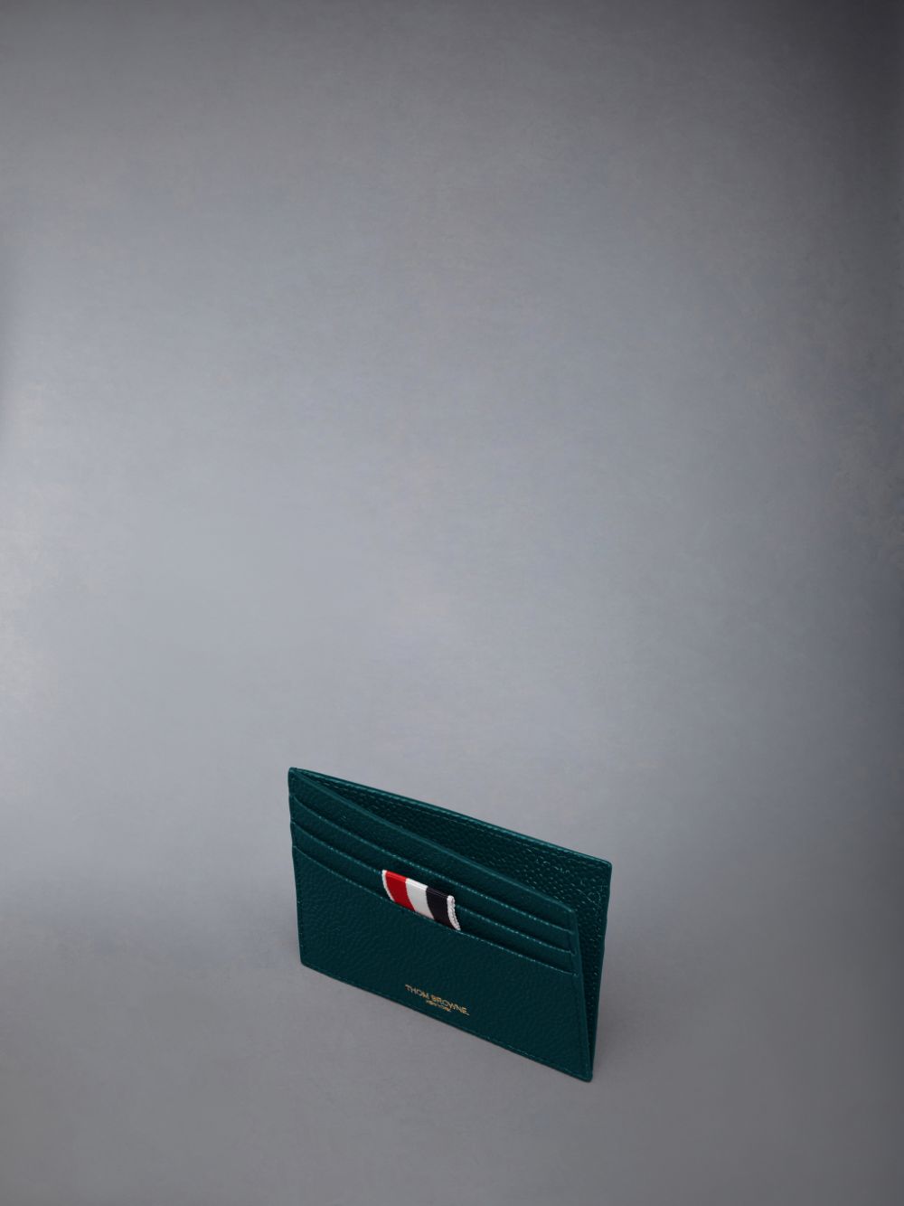 Women Thom Browne Single W/ Note Compartment in Pebble Grain Leather Card Case Green | ABU27U84215