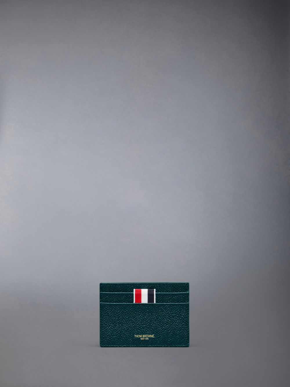 Women Thom Browne Single W/ Note Compartment in Pebble Grain Leather Card Case Green | ABU27U84215