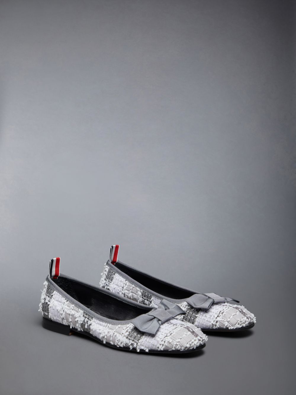 Women Thom Browne Tartan Tweed Leather Sole Opera Ballerina Grey | DSX61V71066