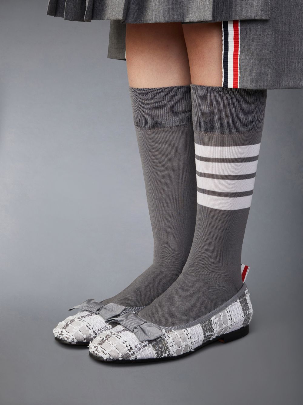 Women Thom Browne Tartan Tweed Leather Sole Opera Ballerina Grey | DSX61V71066