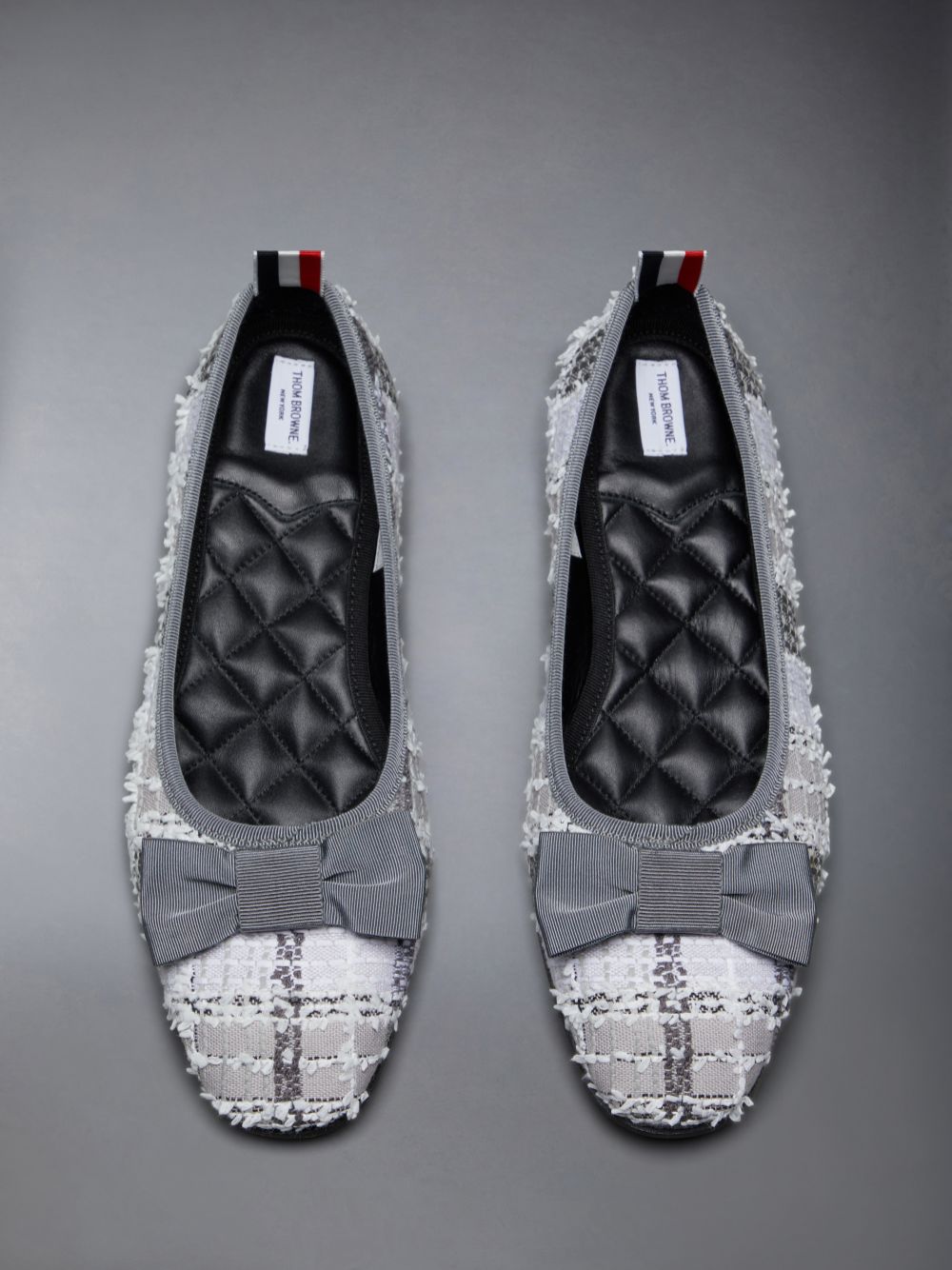 Women Thom Browne Tartan Tweed Leather Sole Opera Ballerina Grey | DSX61V71066