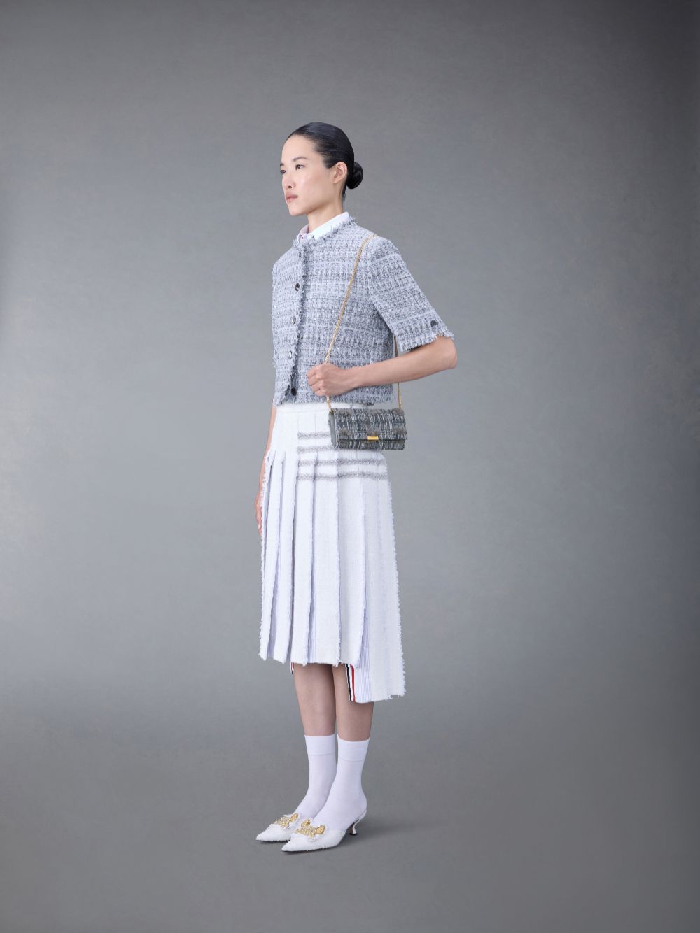 Women Thom Browne Tweed Crossbody Flap Wallets Grey | XSI10Y08721