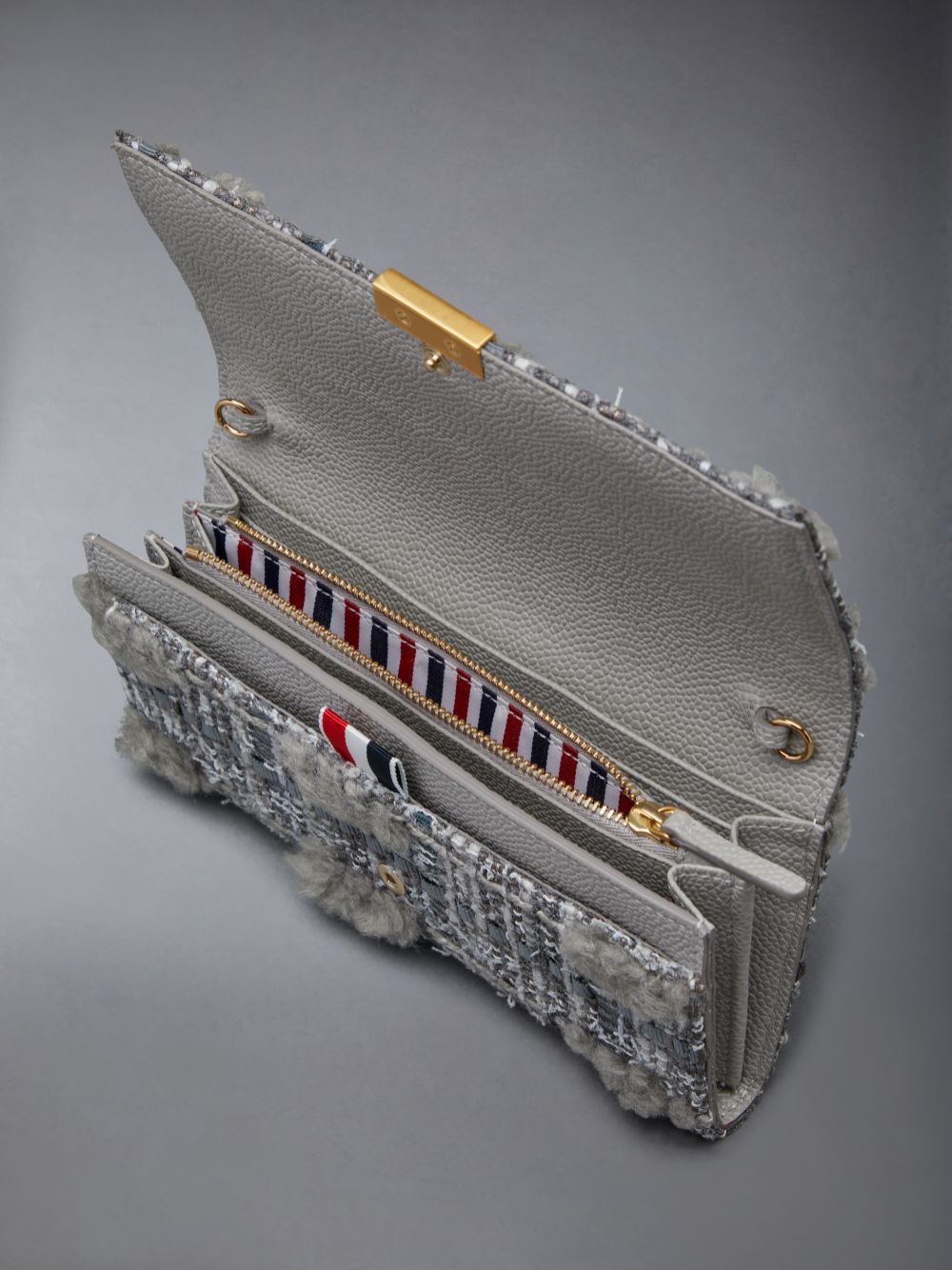 Women Thom Browne Tweed Crossbody Flap Wallets Grey | XSI10Y08721
