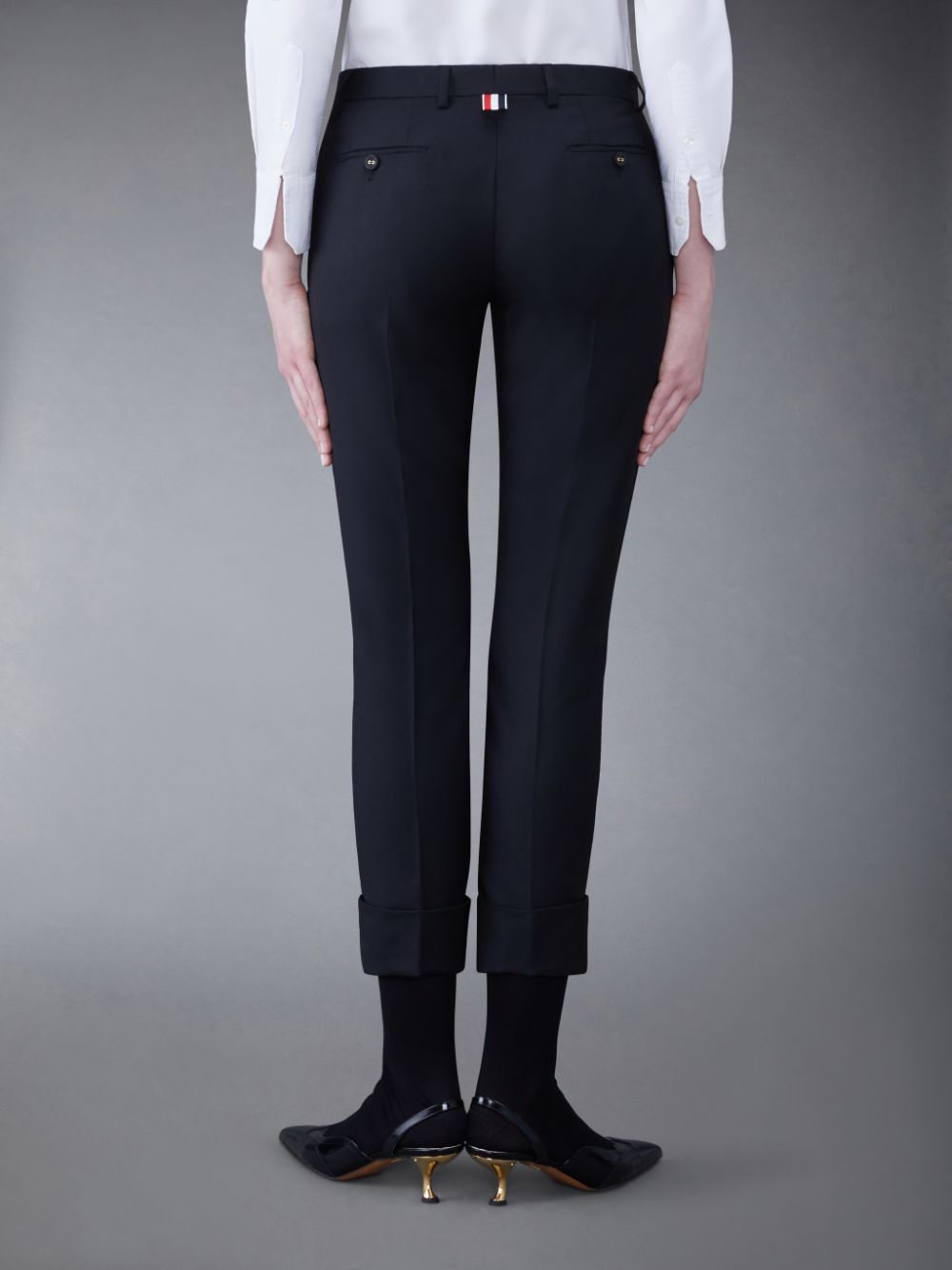 Women Thom Browne Twill Low Rise Cigarette Pants Black | RHU15N12440