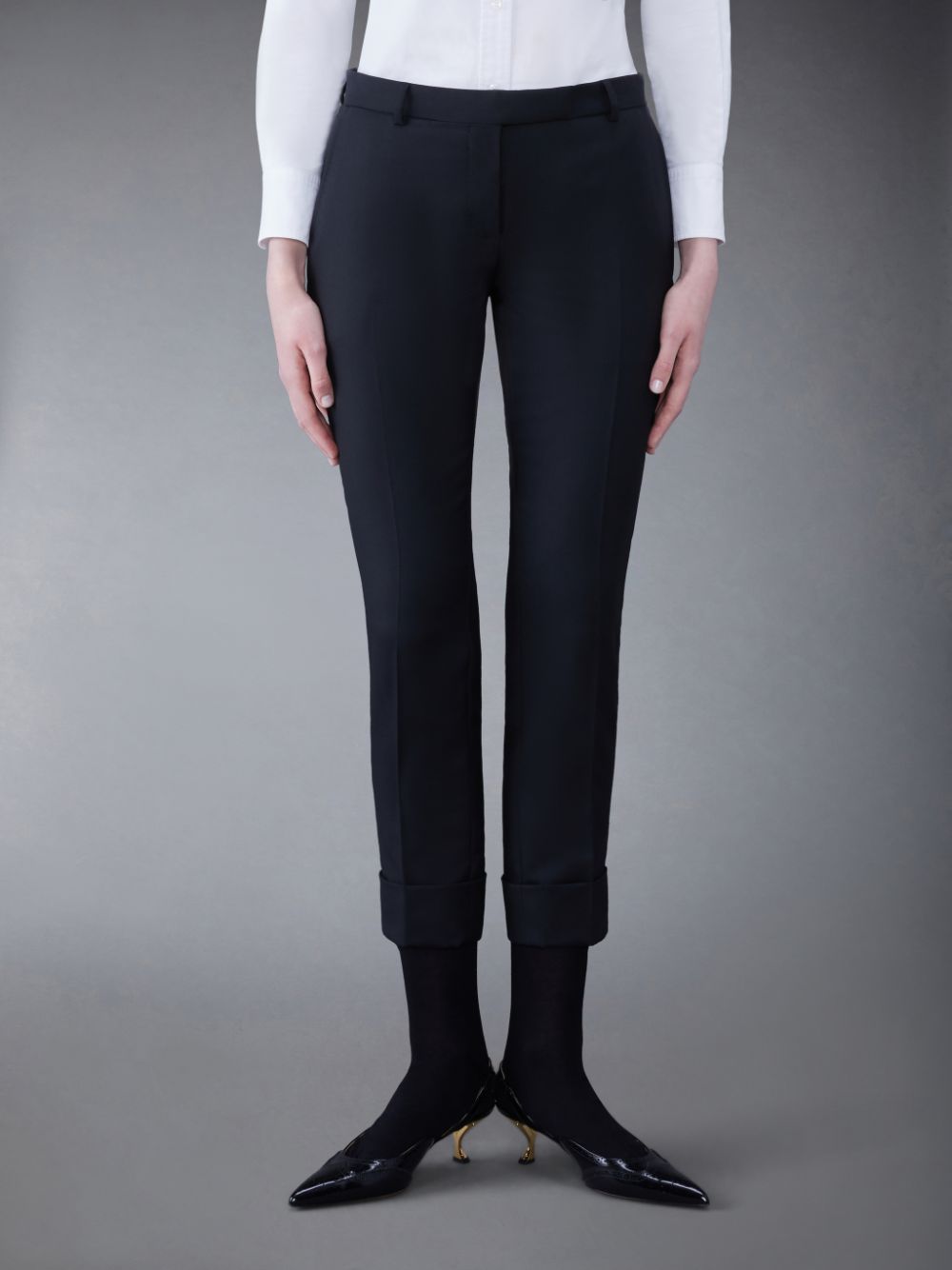 Women Thom Browne Twill Low Rise Cigarette Pants Black | RHU15N12440