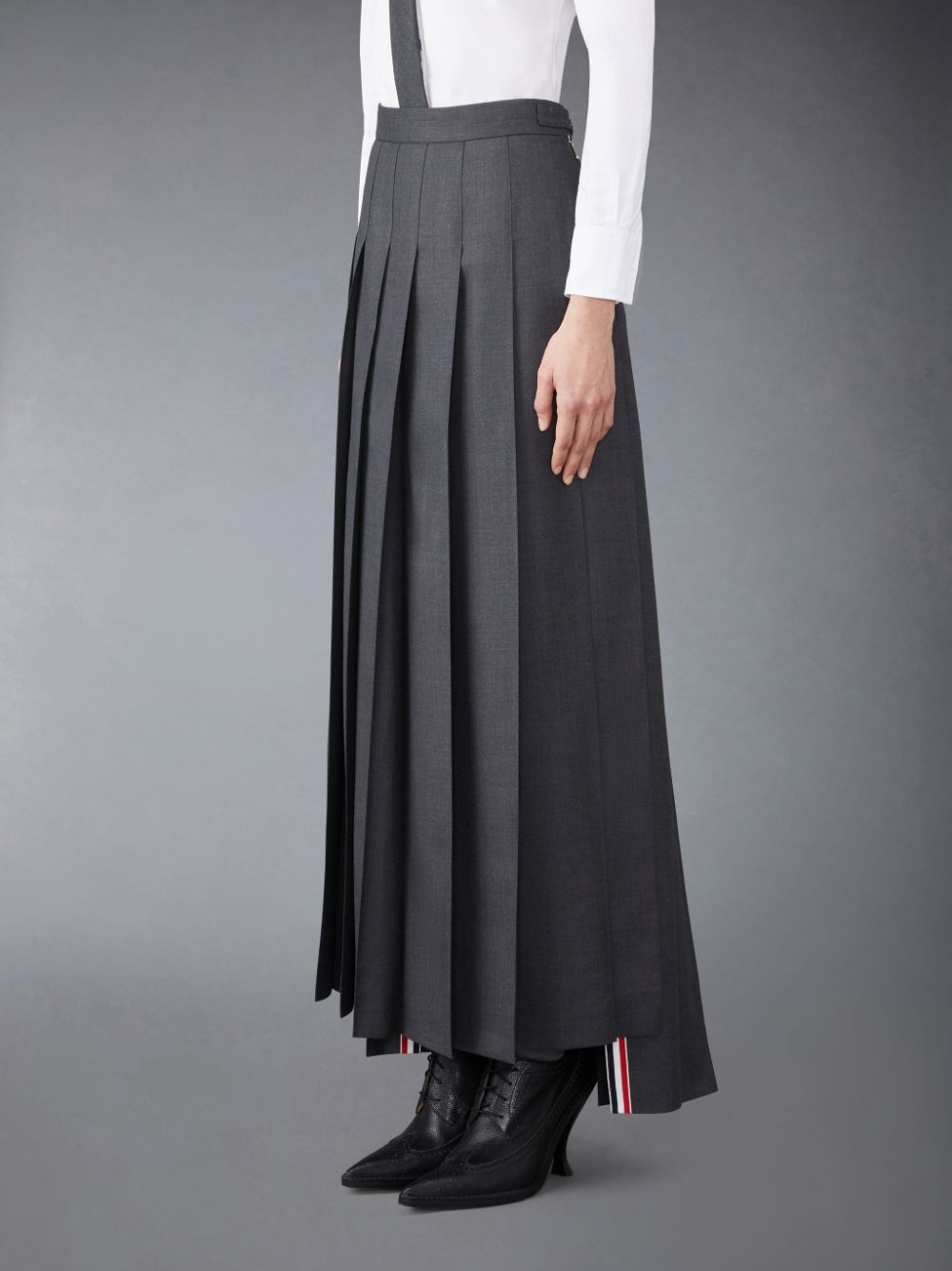 Women Thom Browne Twill Pleated Long Skirts Grey | GKT85F32001