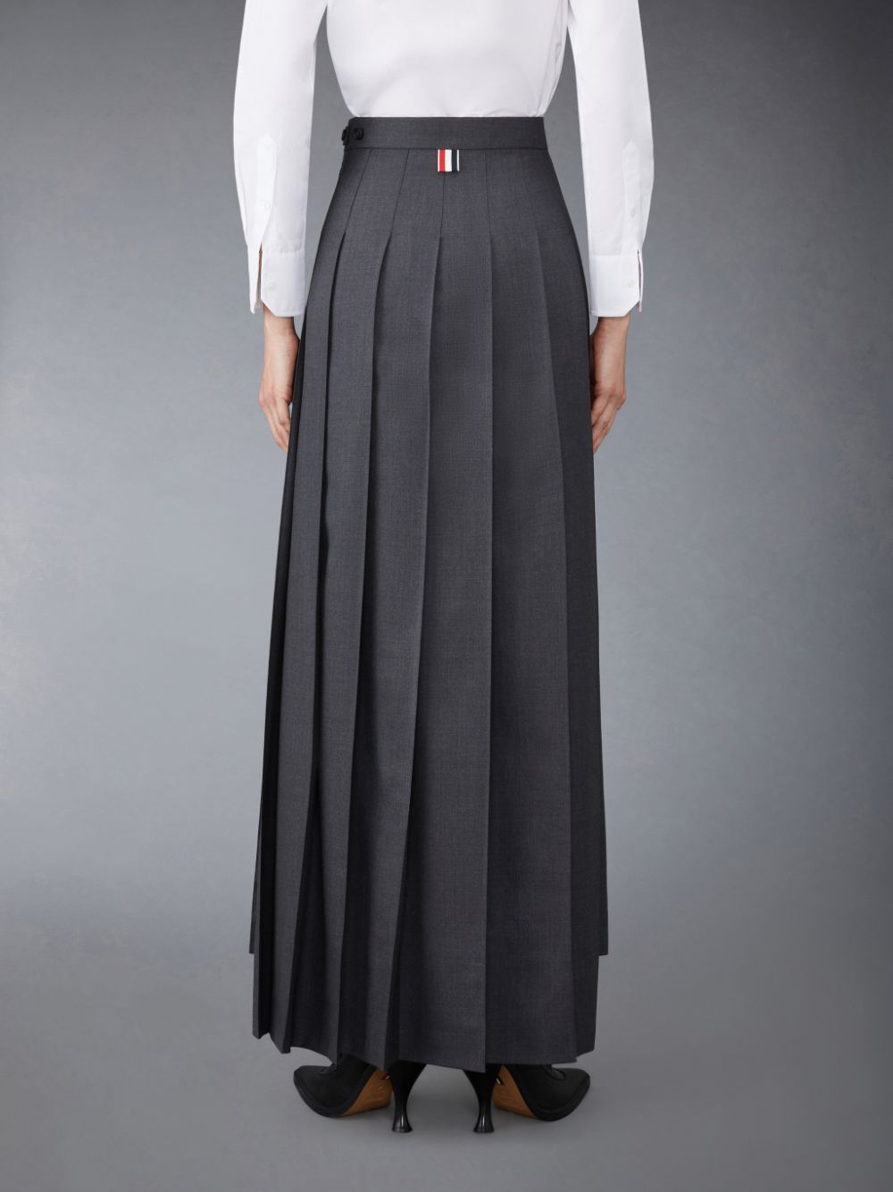 Women Thom Browne Twill Pleated Long Skirts Grey | GKT85F32001