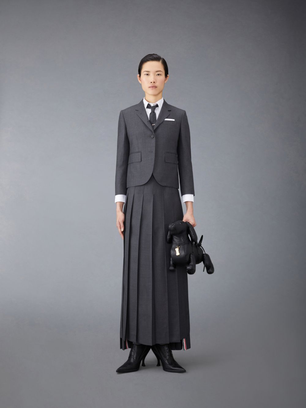 Women Thom Browne Twill Pleated Long Skirts Grey | GKT85F32001