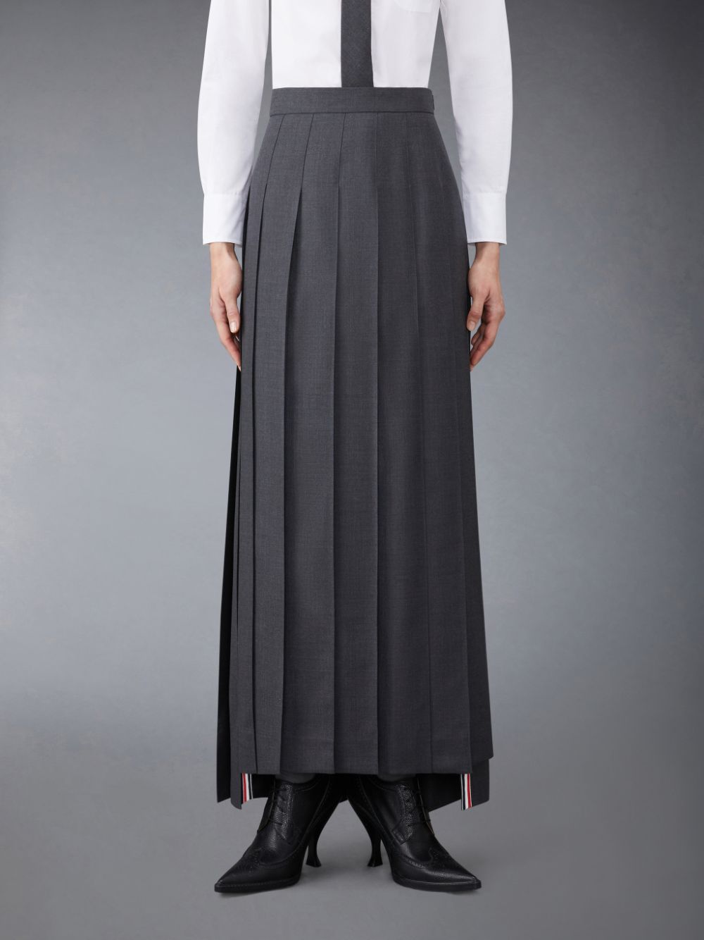 Women Thom Browne Twill Pleated Long Skirts Grey | GKT85F32001