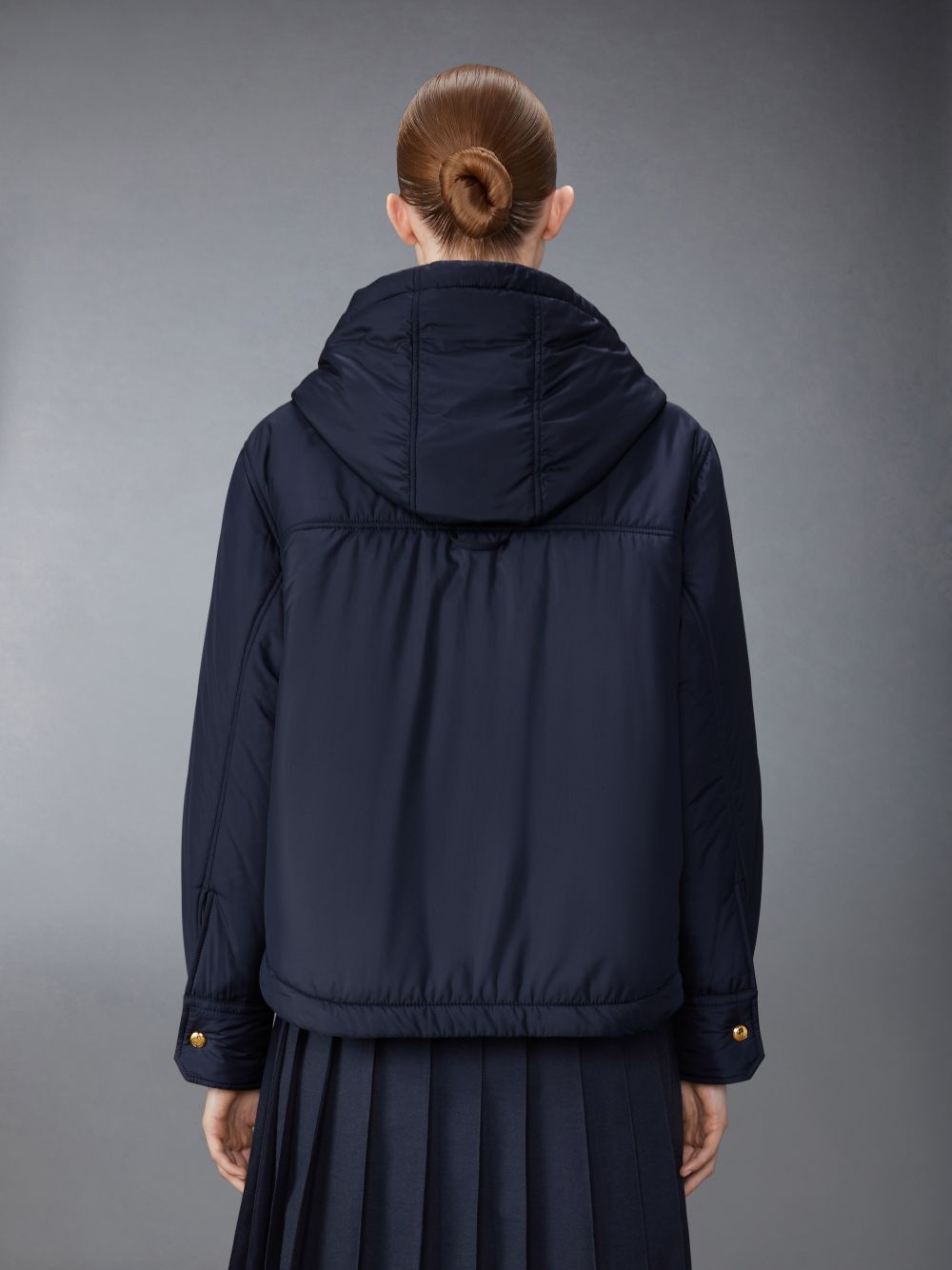 Women Thom Browne Ultra Light Nylon Tech Down Fill Hood Shirt Hem Jackets Blue | BJM63L63793