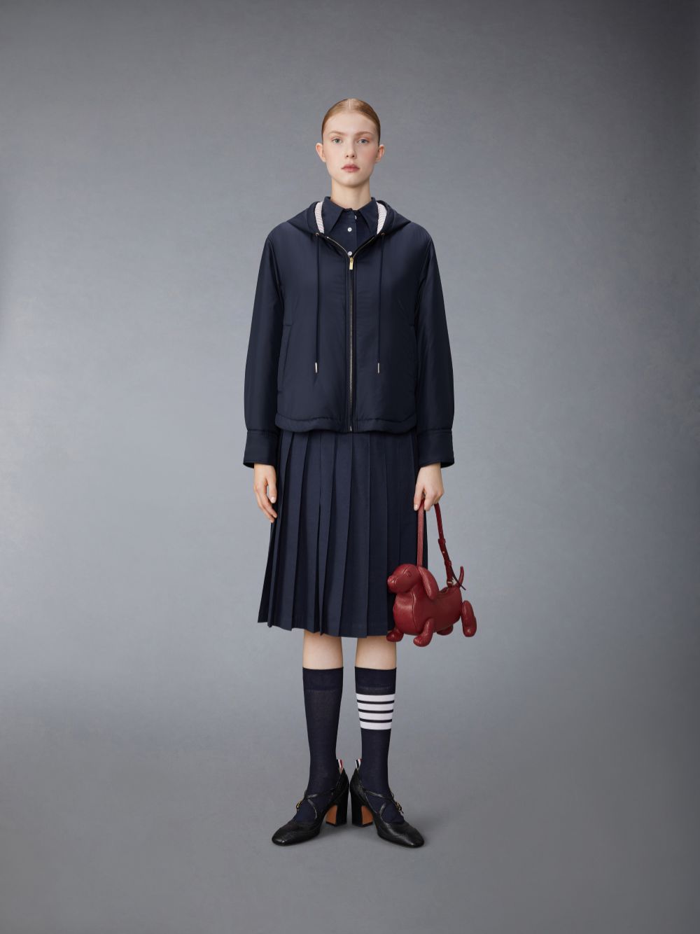 Women Thom Browne Ultra Light Nylon Tech Down Fill Hood Shirt Hem Jackets Blue | BJM63L63793