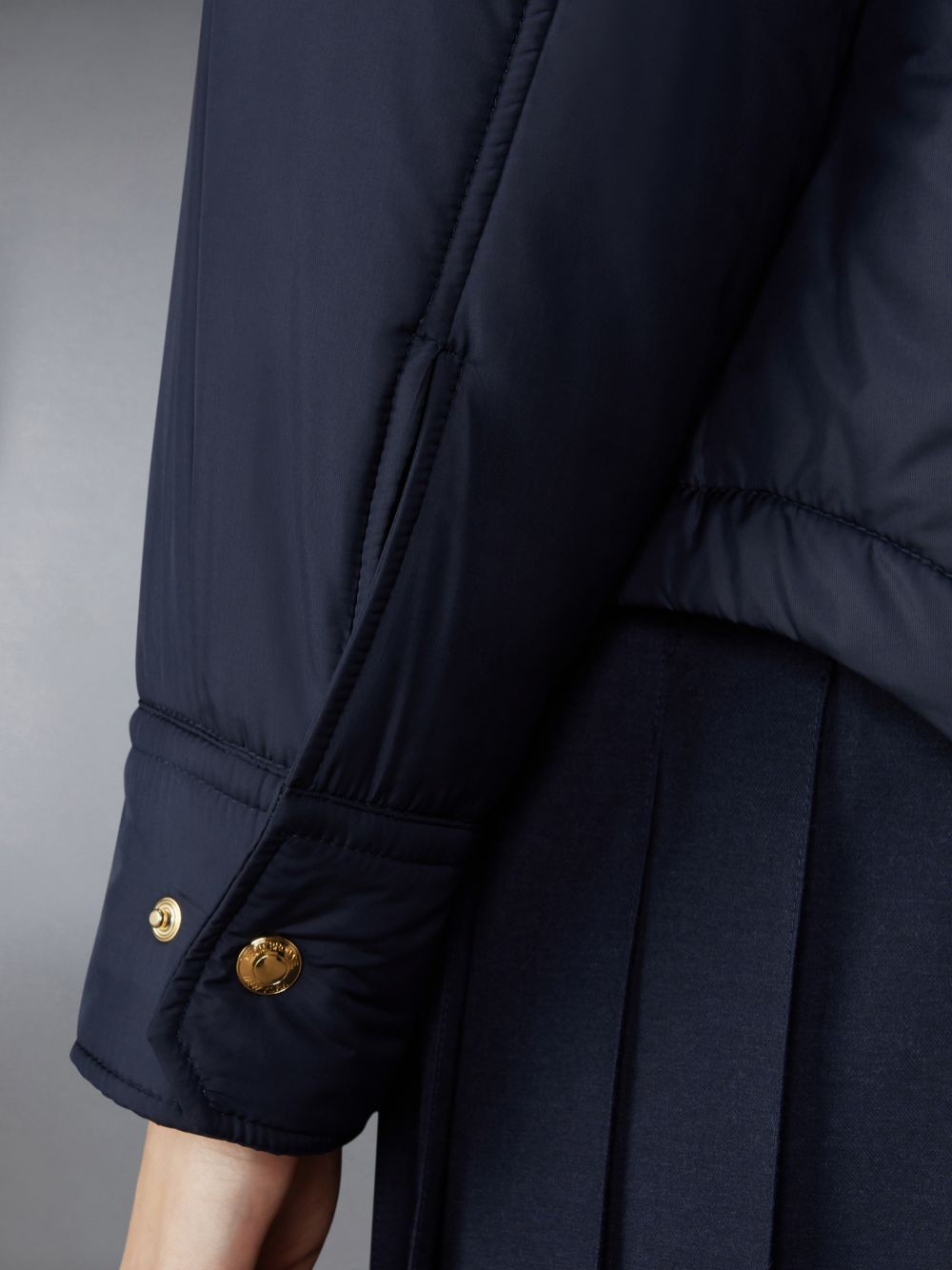 Women Thom Browne Ultra Light Nylon Tech Down Fill Hood Shirt Hem Jackets Blue | BJM63L63793