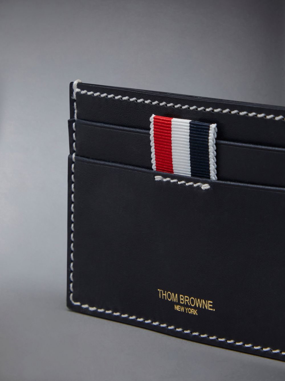 Women Thom Browne Vacchetta Leather Single Card Case Blue | TPU20U87478