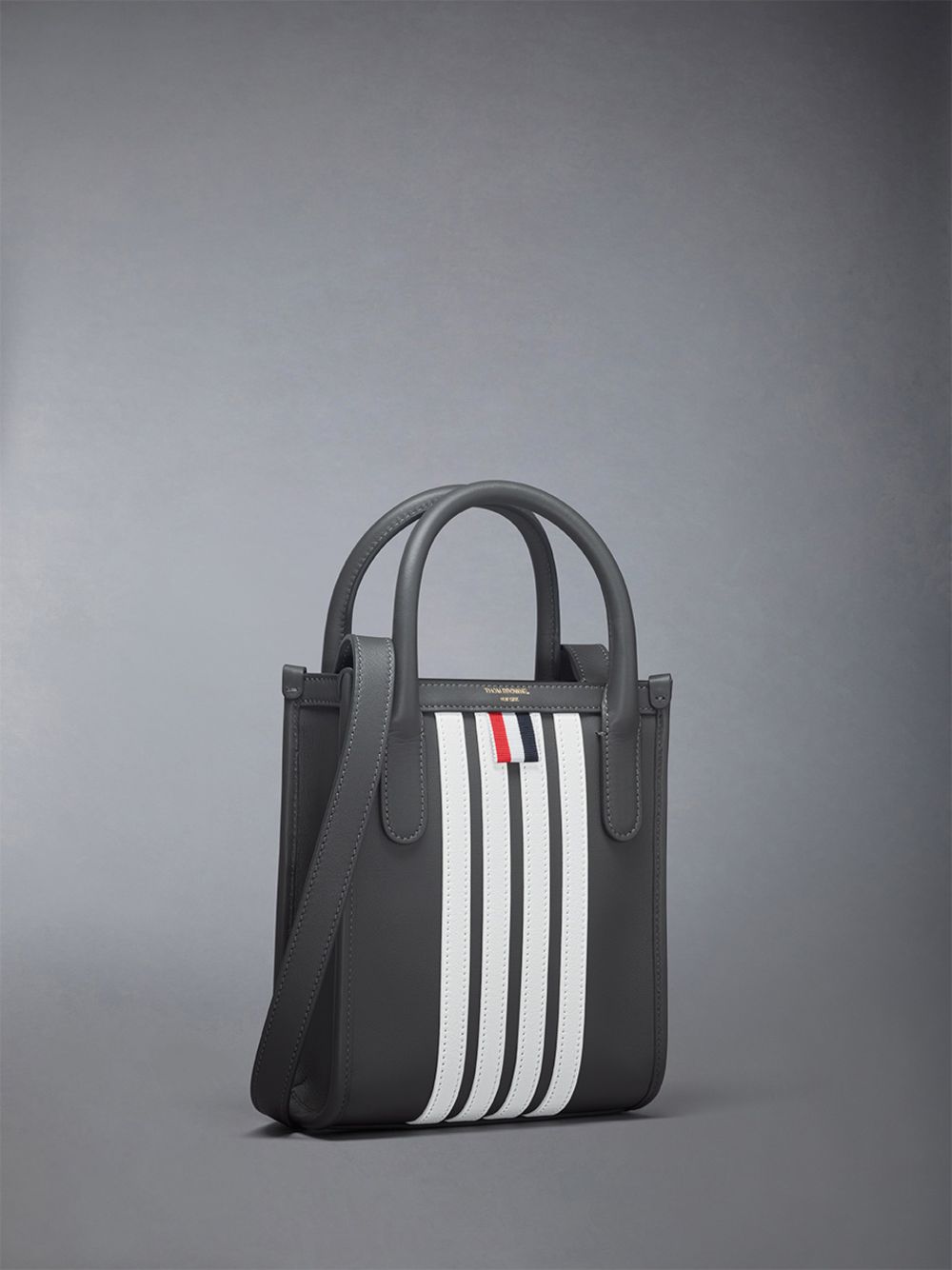 Women Thom Browne Vertical Mini W/ 4 Bar Stripes in Smooth Calf Tote Bags Grey | MYD31Y17870