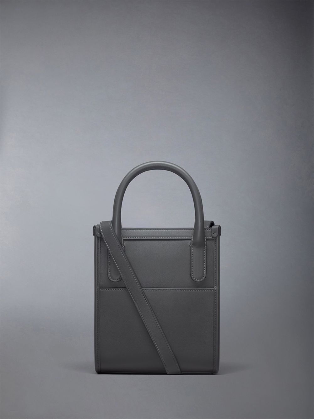 Women Thom Browne Vertical Mini W/ 4 Bar Stripes in Smooth Calf Tote Bags Grey | MYD31Y17870