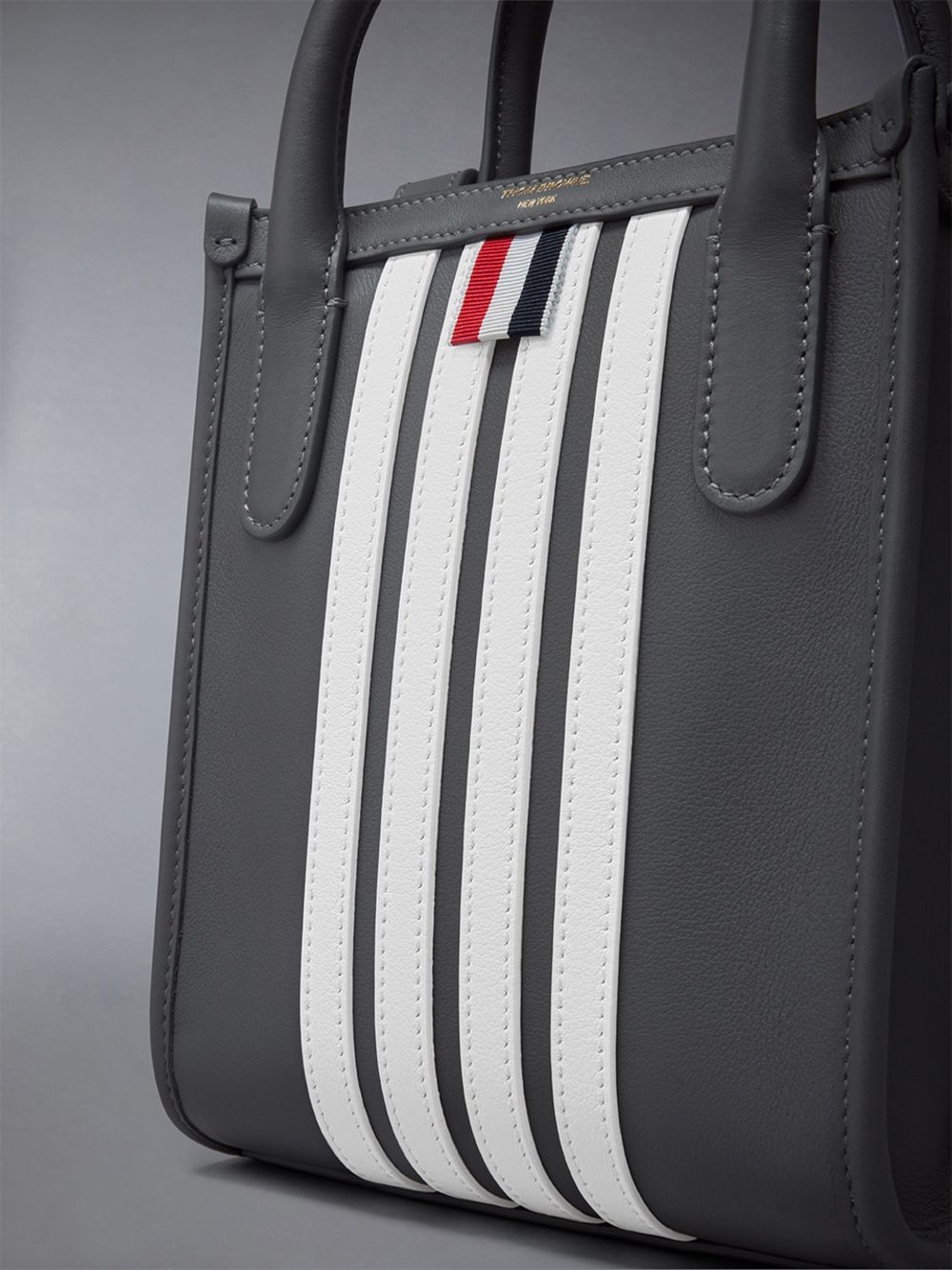 Women Thom Browne Vertical Mini W/ 4 Bar Stripes in Smooth Calf Tote Bags Grey | MYD31Y17870