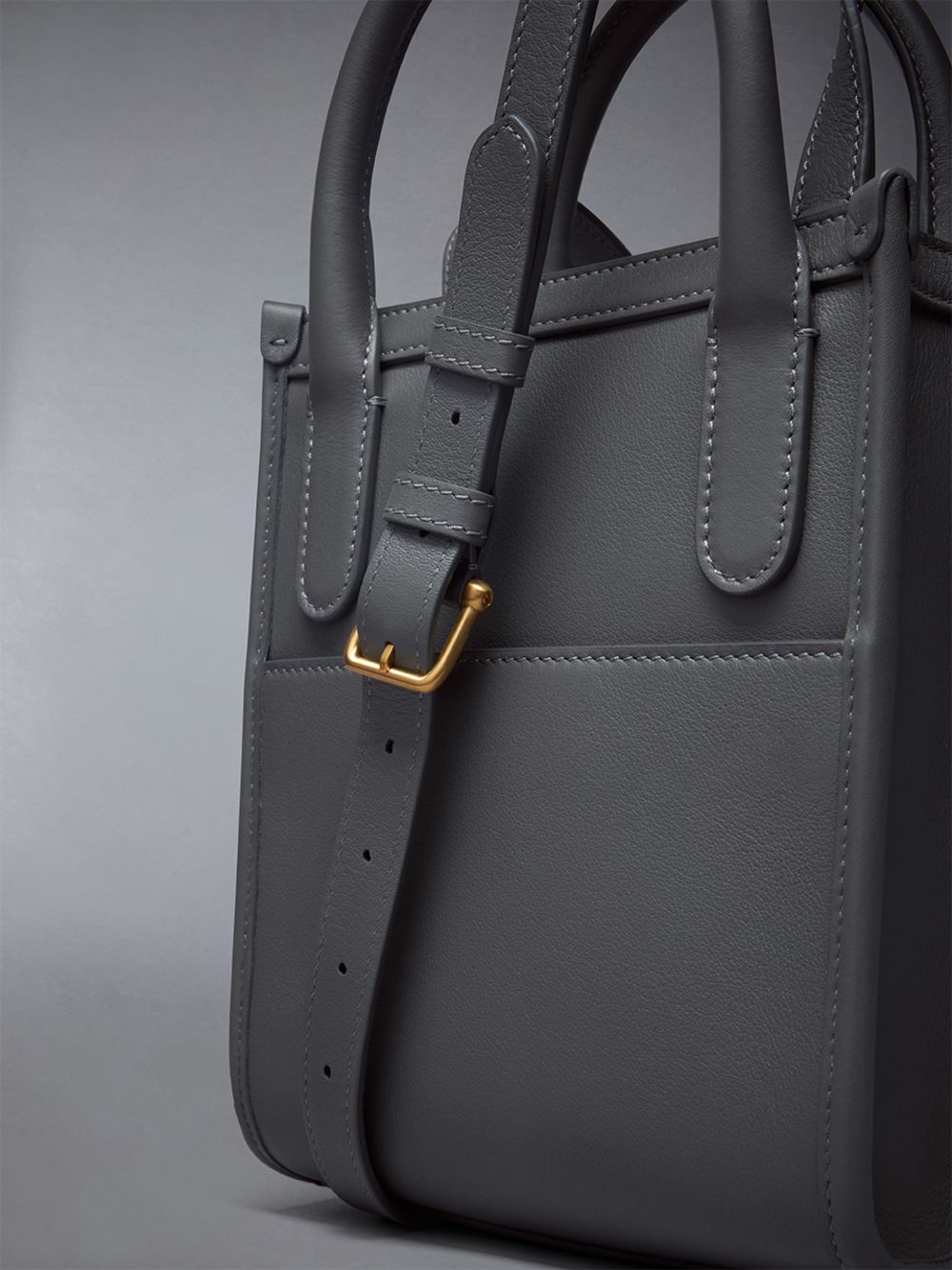 Women Thom Browne Vertical Mini W/ 4 Bar Stripes in Smooth Calf Tote Bags Grey | MYD31Y17870